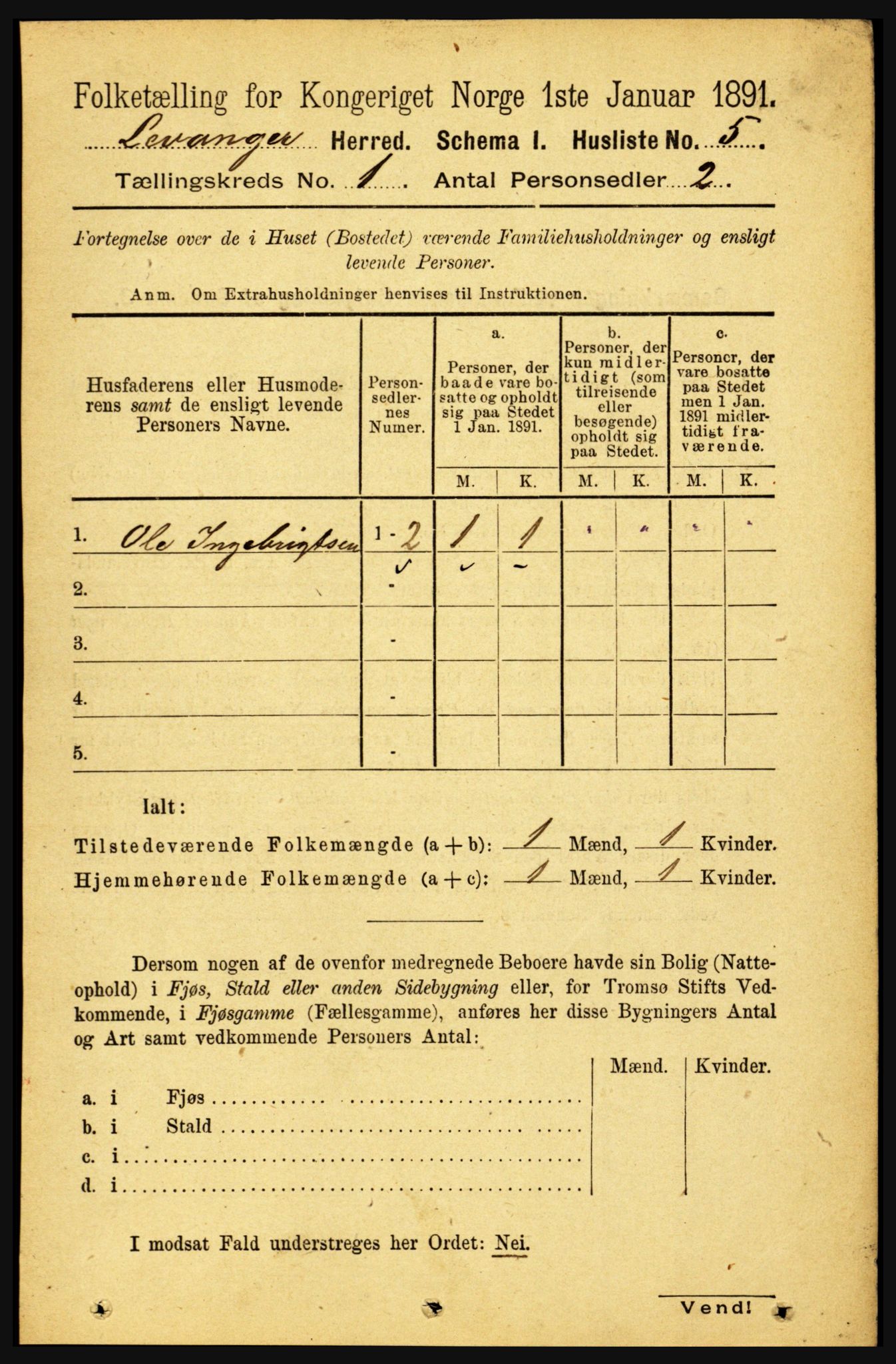 RA, 1891 census for 1720 Levanger, 1891, p. 25