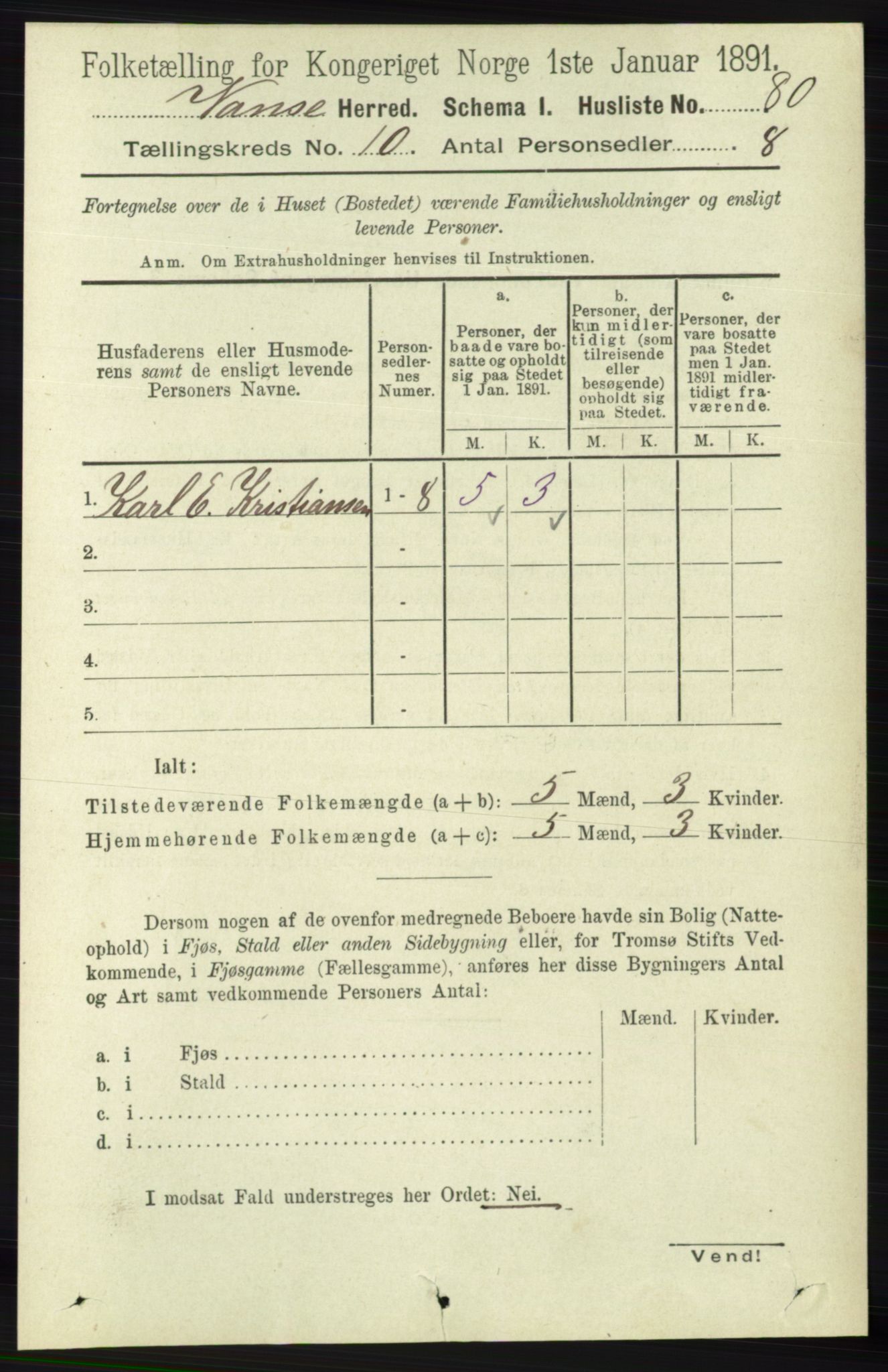 RA, 1891 census for 1041 Vanse, 1891, p. 5619