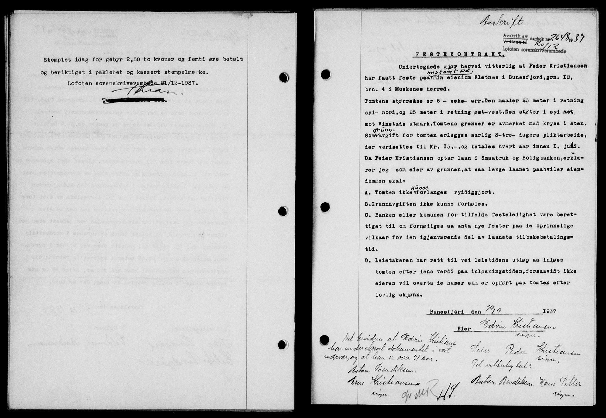 Lofoten sorenskriveri, SAT/A-0017/1/2/2C/L0003a: Mortgage book no. 3a, 1937-1938, Diary no: : 2648/1937
