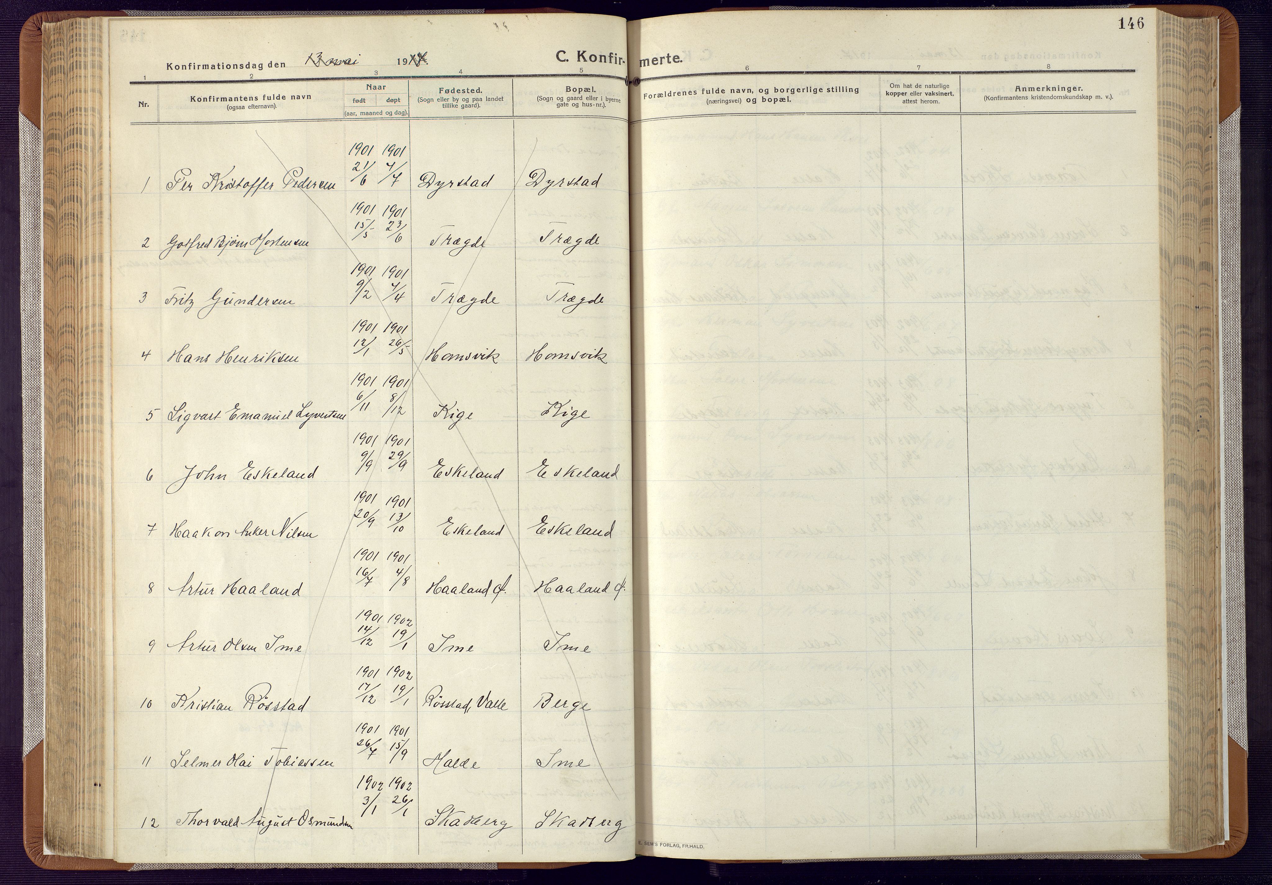 Mandal sokneprestkontor, SAK/1111-0030/F/Fa/Faa/L0022: Parish register (official) no. A 22, 1913-1925, p. 146