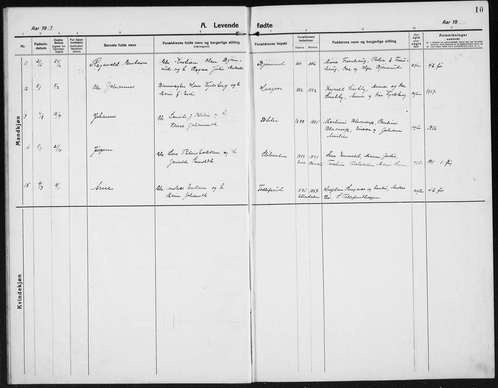 Kolbu prestekontor, SAH/PREST-110/H/Ha/Hab/L0006: Parish register (copy) no. 6, 1916-1934, p. 10