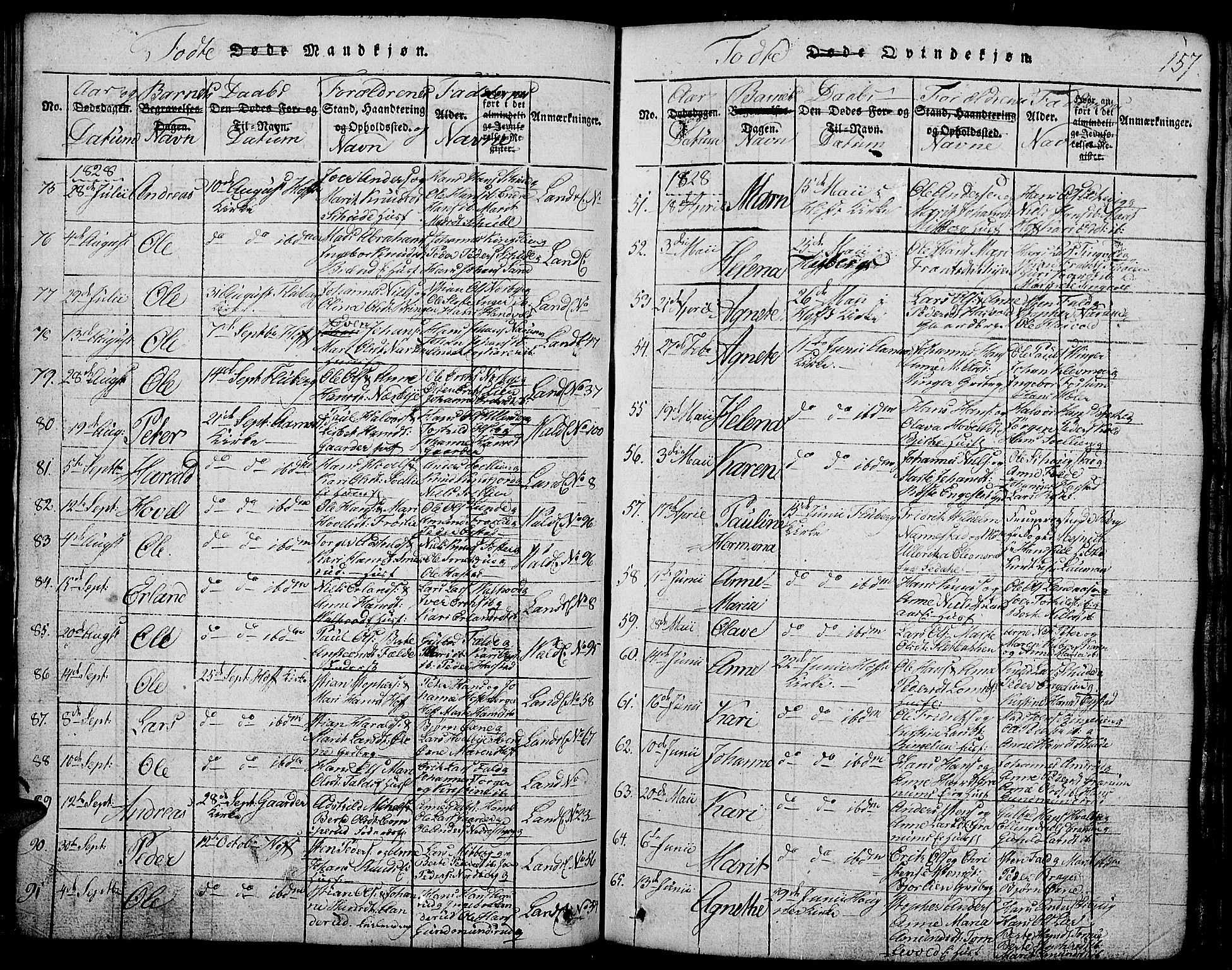 Land prestekontor, SAH/PREST-120/H/Ha/Hab/L0001: Parish register (copy) no. 1, 1814-1833, p. 157