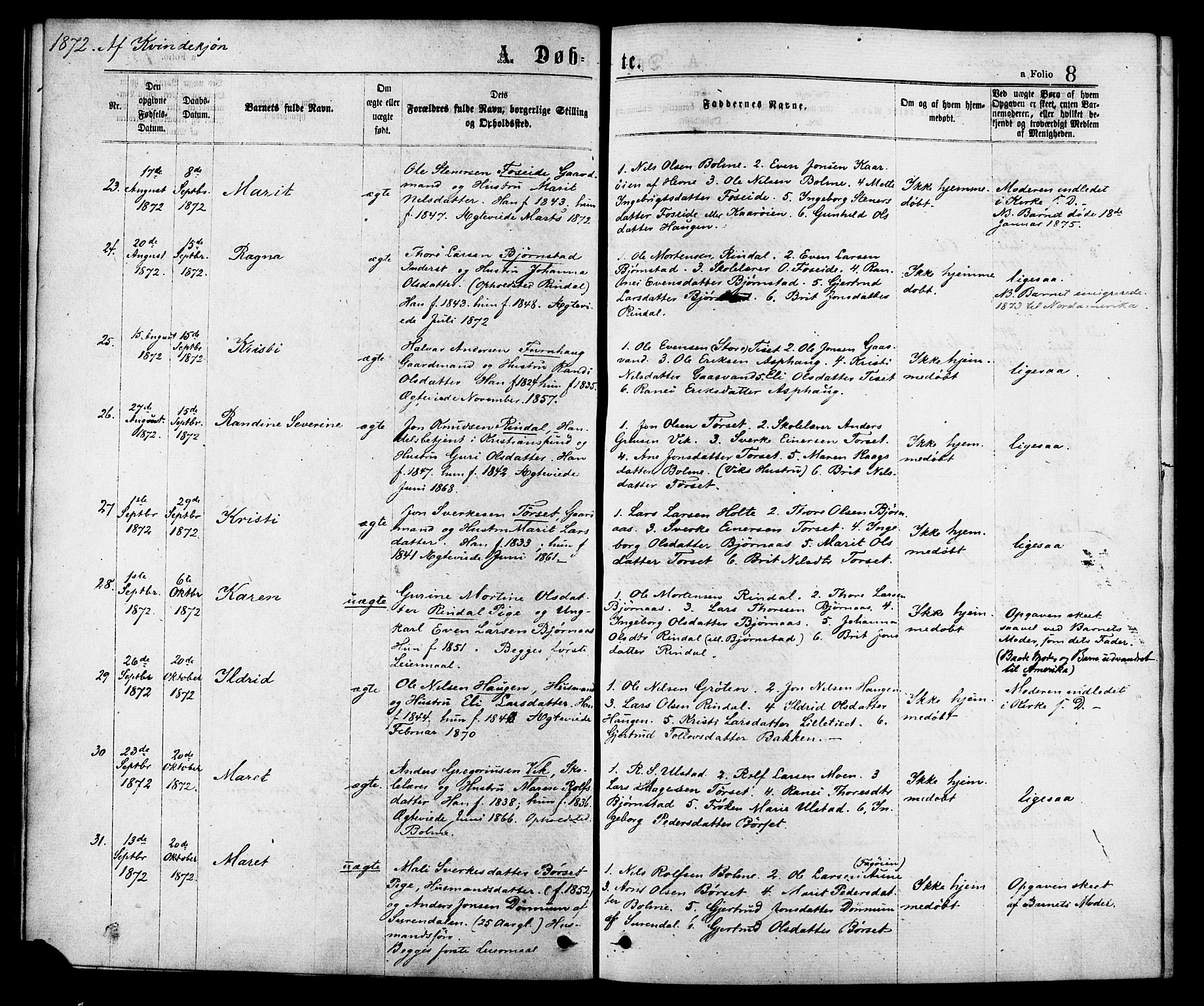 Ministerialprotokoller, klokkerbøker og fødselsregistre - Møre og Romsdal, AV/SAT-A-1454/598/L1068: Parish register (official) no. 598A02, 1872-1881, p. 8