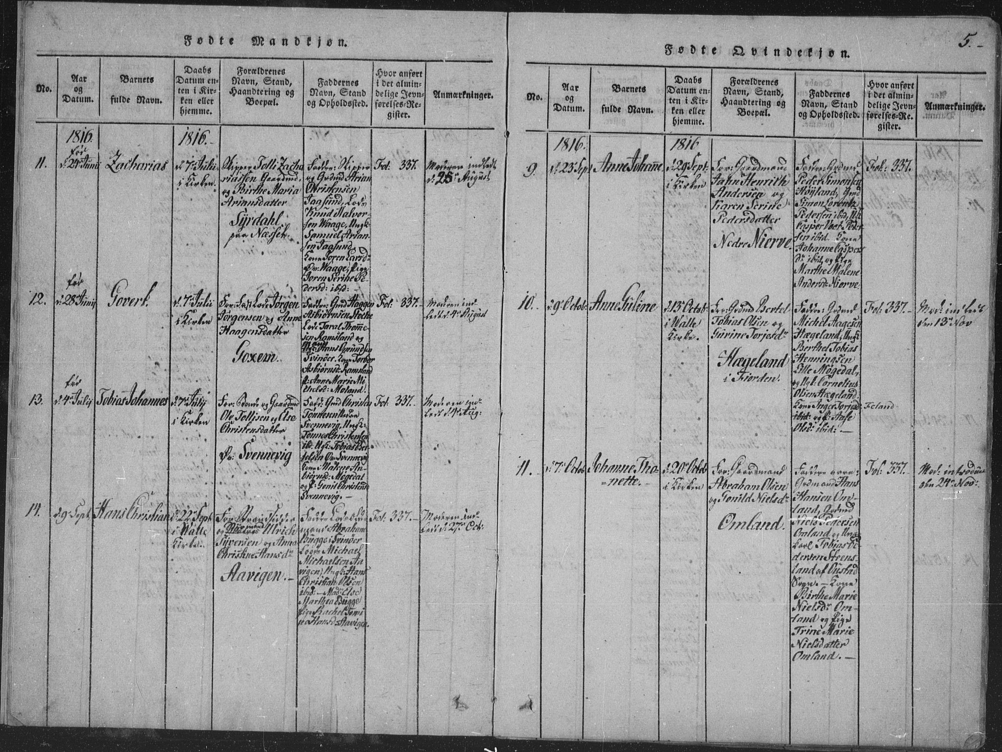 Sør-Audnedal sokneprestkontor, AV/SAK-1111-0039/F/Fa/Faa/L0001: Parish register (official) no. A 1, 1816-1848, p. 5