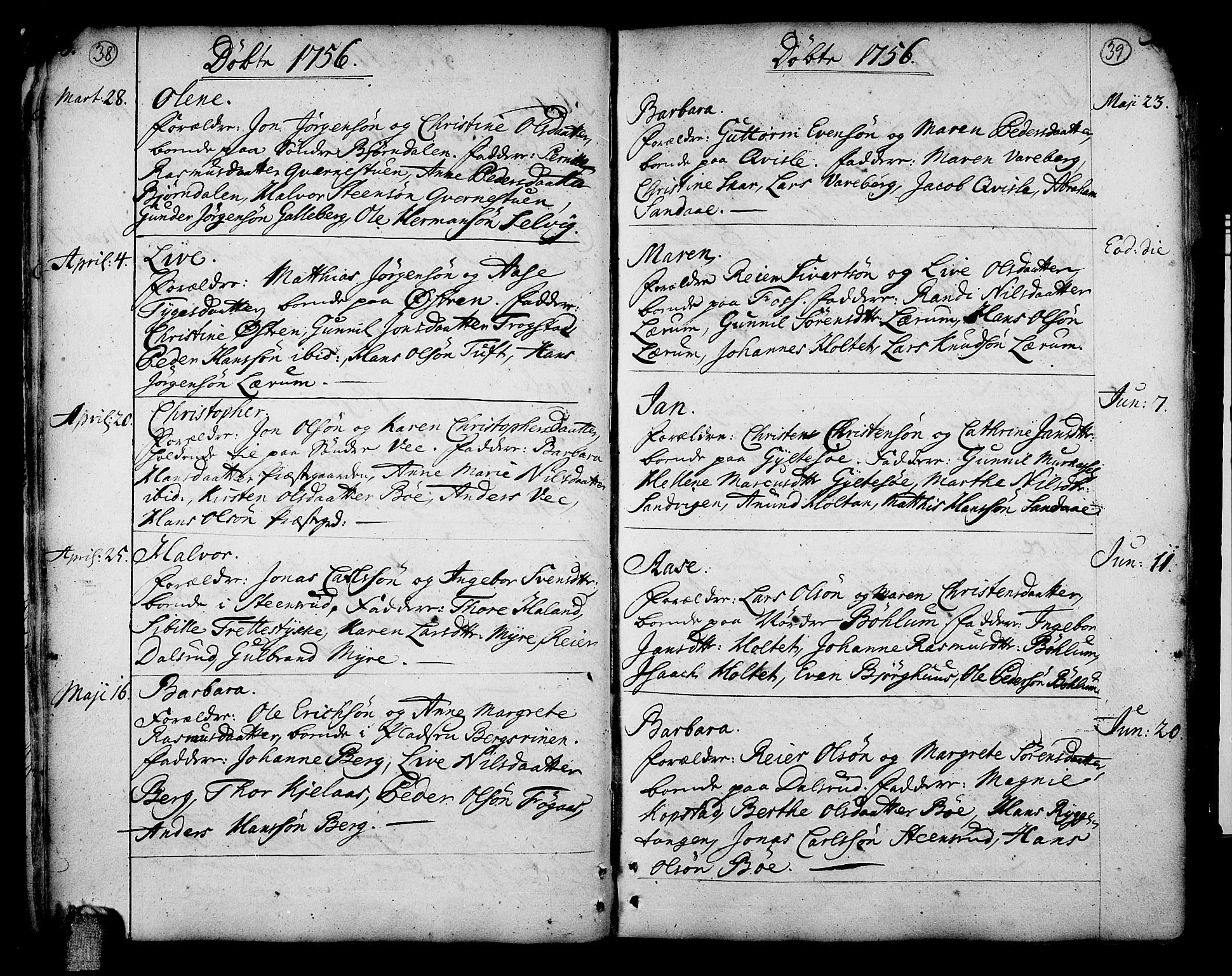 Sande Kirkebøker, AV/SAKO-A-53/F/Fa/L0001: Parish register (official) no. 1, 1753-1803, p. 38-39