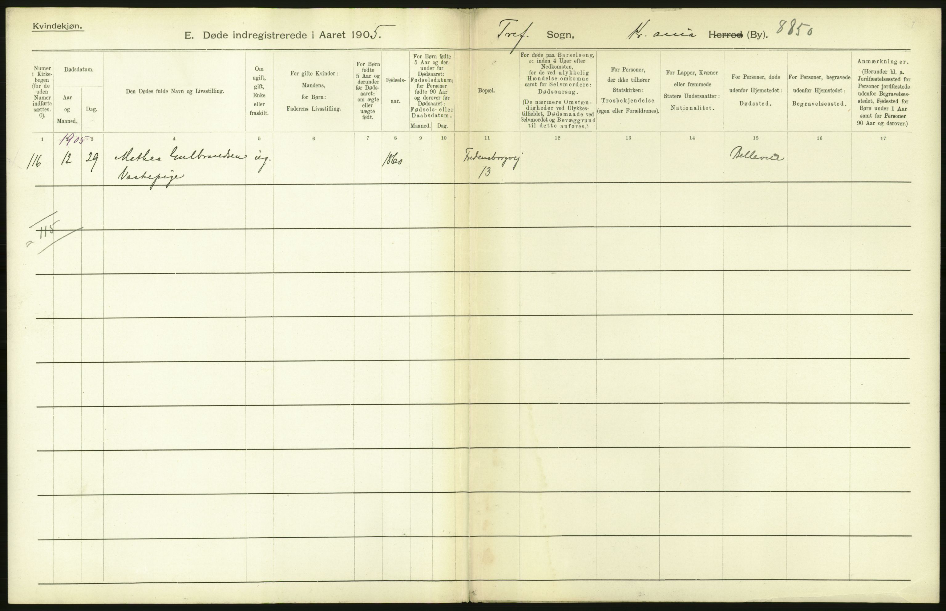 Statistisk sentralbyrå, Sosiodemografiske emner, Befolkning, RA/S-2228/D/Df/Dfa/Dfac/L0007a: Kristiania: Døde, dødfødte., 1905, p. 470