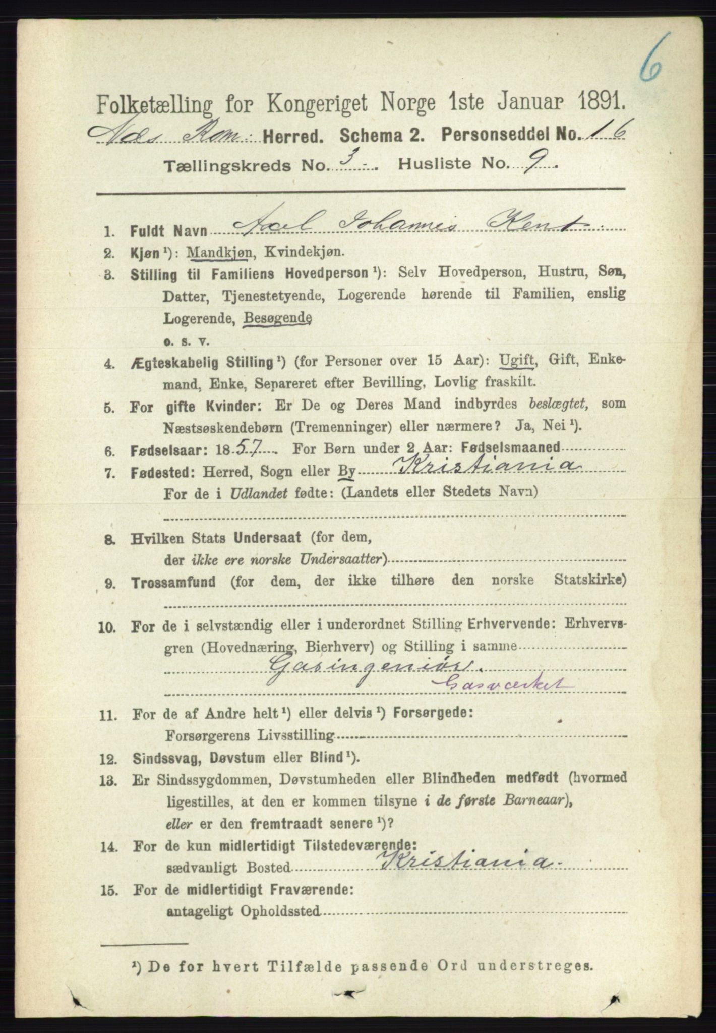 RA, 1891 census for 0236 Nes, 1891, p. 1652