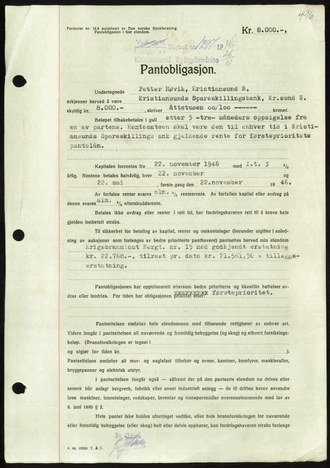 Kristiansund byfogd, AV/SAT-A-4587/A/27: Mortgage book no. 40, 1946-1946, Diary no: : 1297/1946