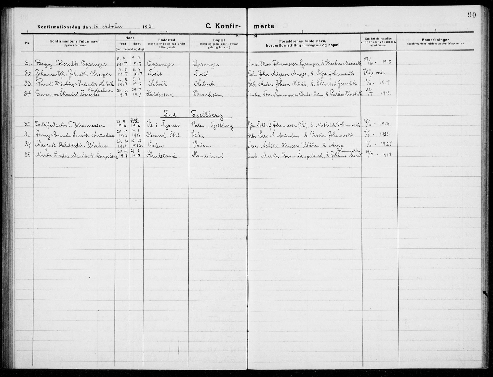 Husnes Sokneprestembete, SAB/A-75901/H/Hab: Parish register (copy) no. A  3, 1915-1936, p. 90