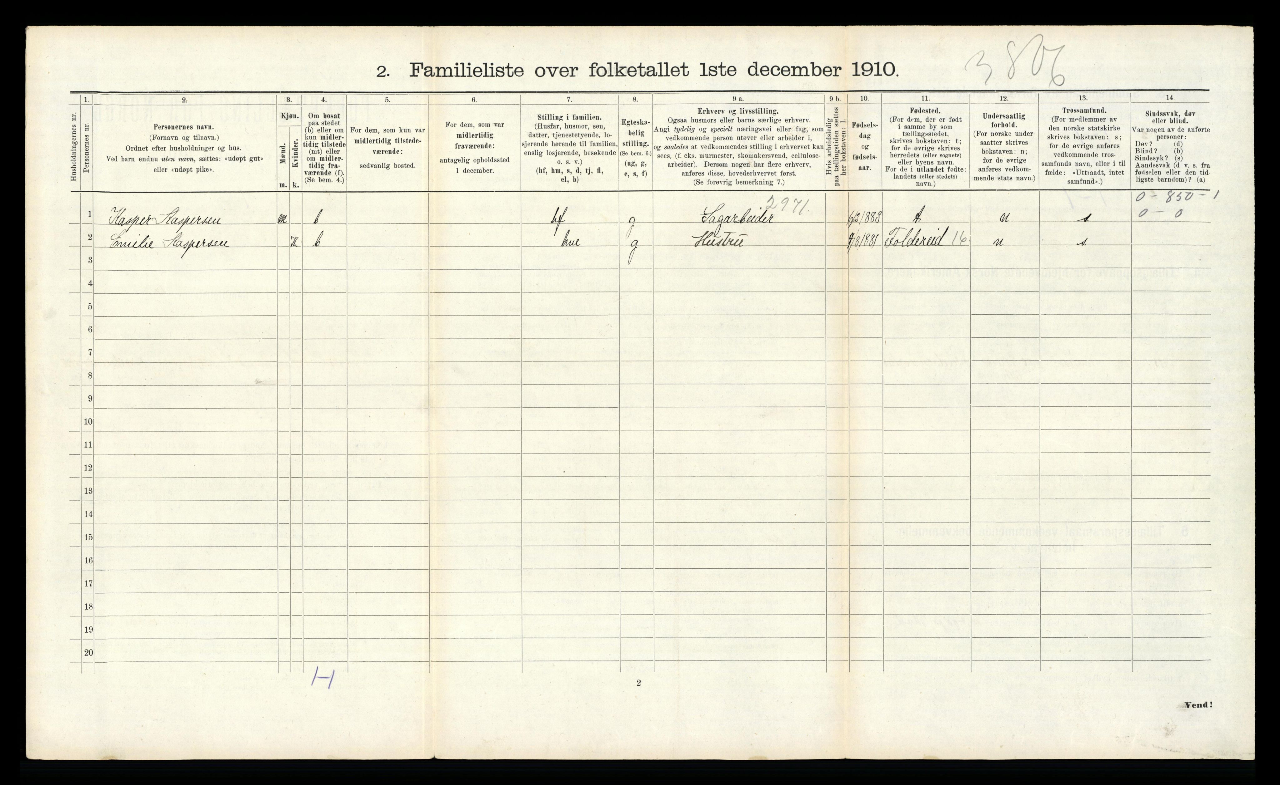 RA, 1910 census for Namsos, 1910, p. 1019