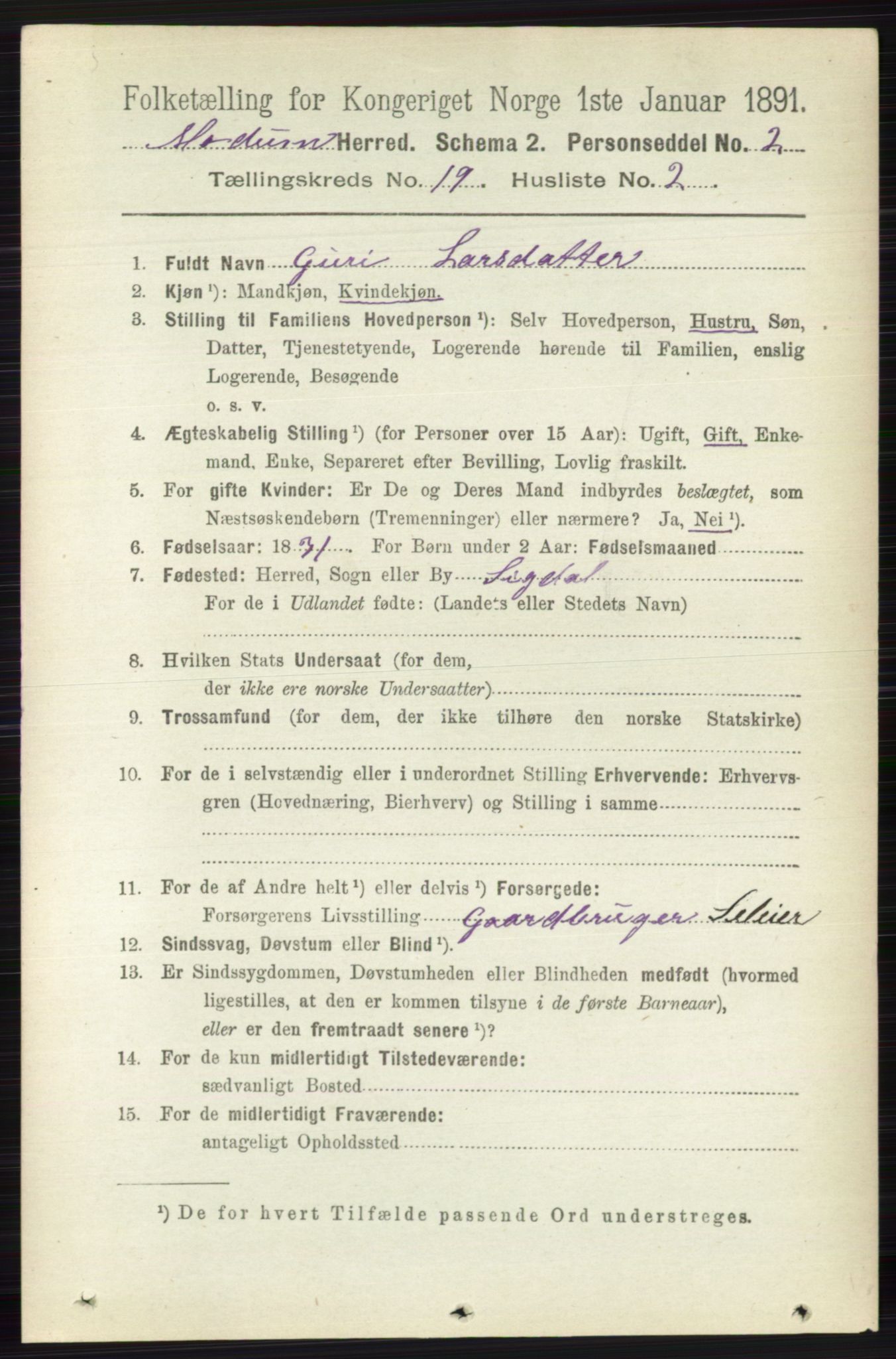 RA, 1891 census for 0623 Modum, 1891, p. 7617