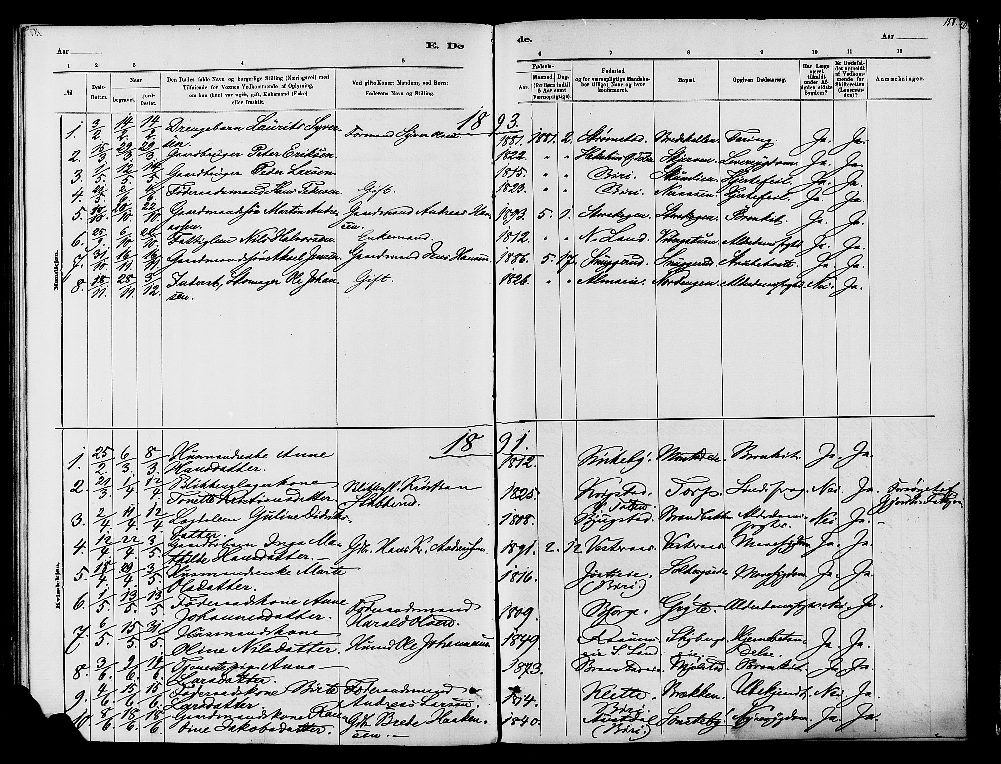 Vardal prestekontor, SAH/PREST-100/H/Ha/Haa/L0010: Parish register (official) no. 10, 1878-1893, p. 158