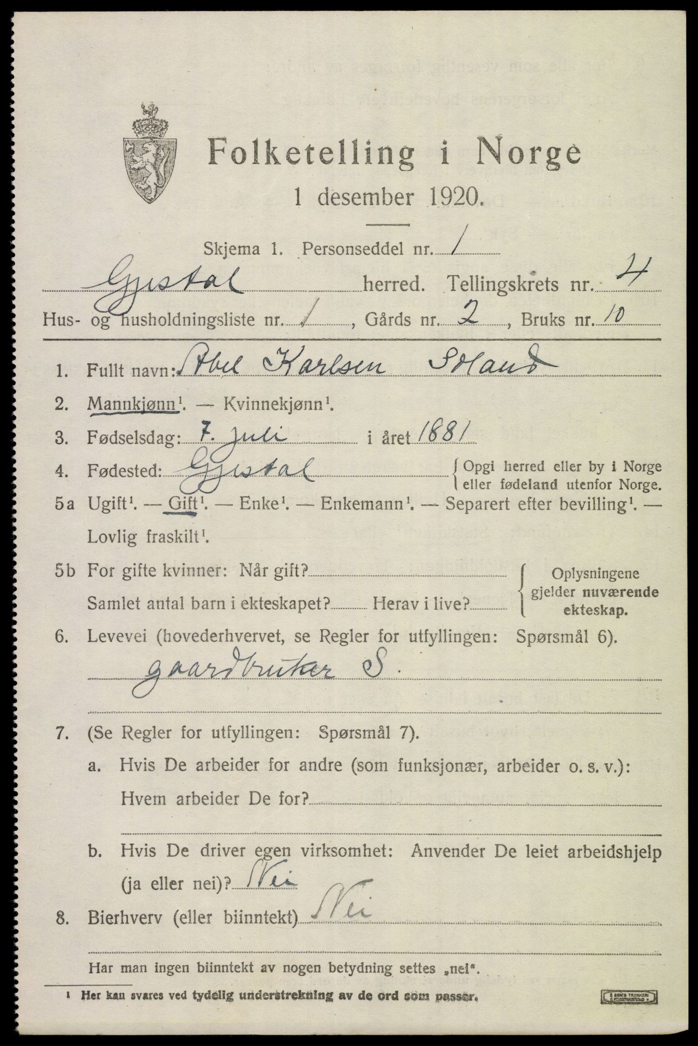 SAST, 1920 census for Gjesdal, 1920, p. 2528