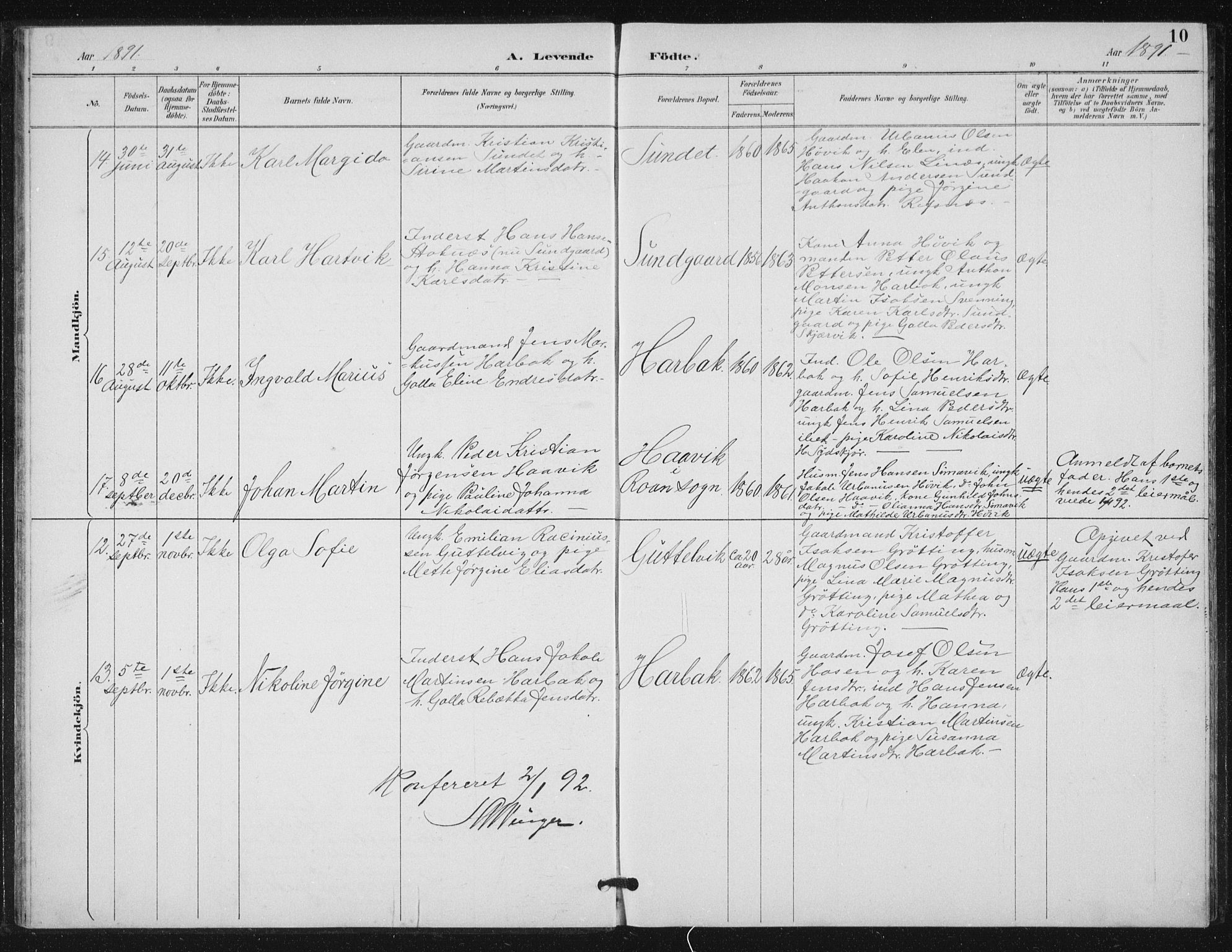 Ministerialprotokoller, klokkerbøker og fødselsregistre - Sør-Trøndelag, SAT/A-1456/656/L0698: Parish register (copy) no. 656C04, 1890-1904, p. 10