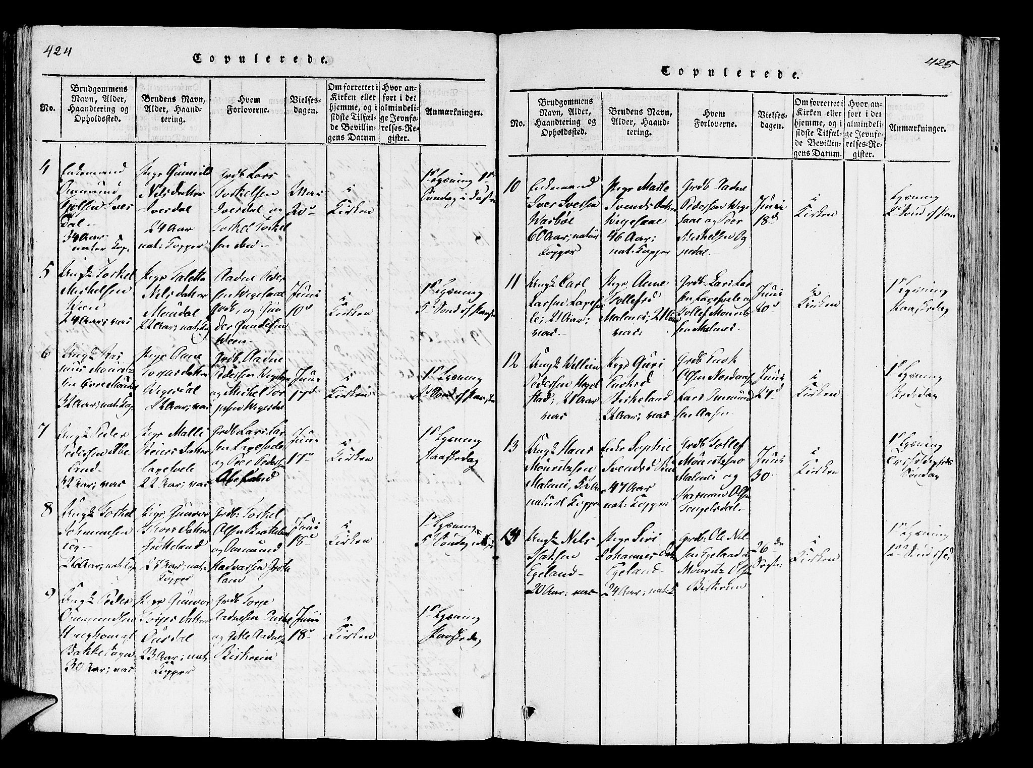 Helleland sokneprestkontor, AV/SAST-A-101810: Parish register (official) no. A 5, 1815-1834, p. 424-425