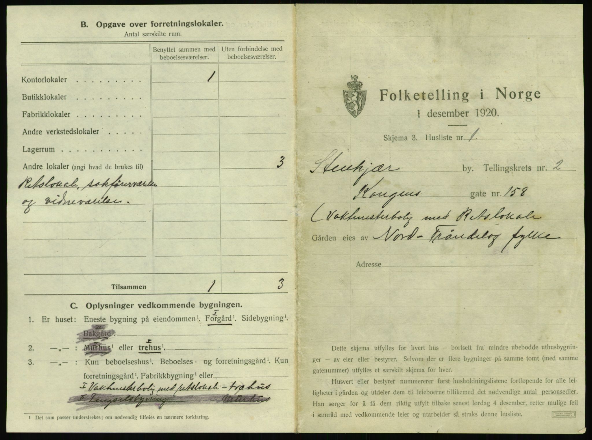 SAT, 1920 census for Steinkjer, 1920, p. 254