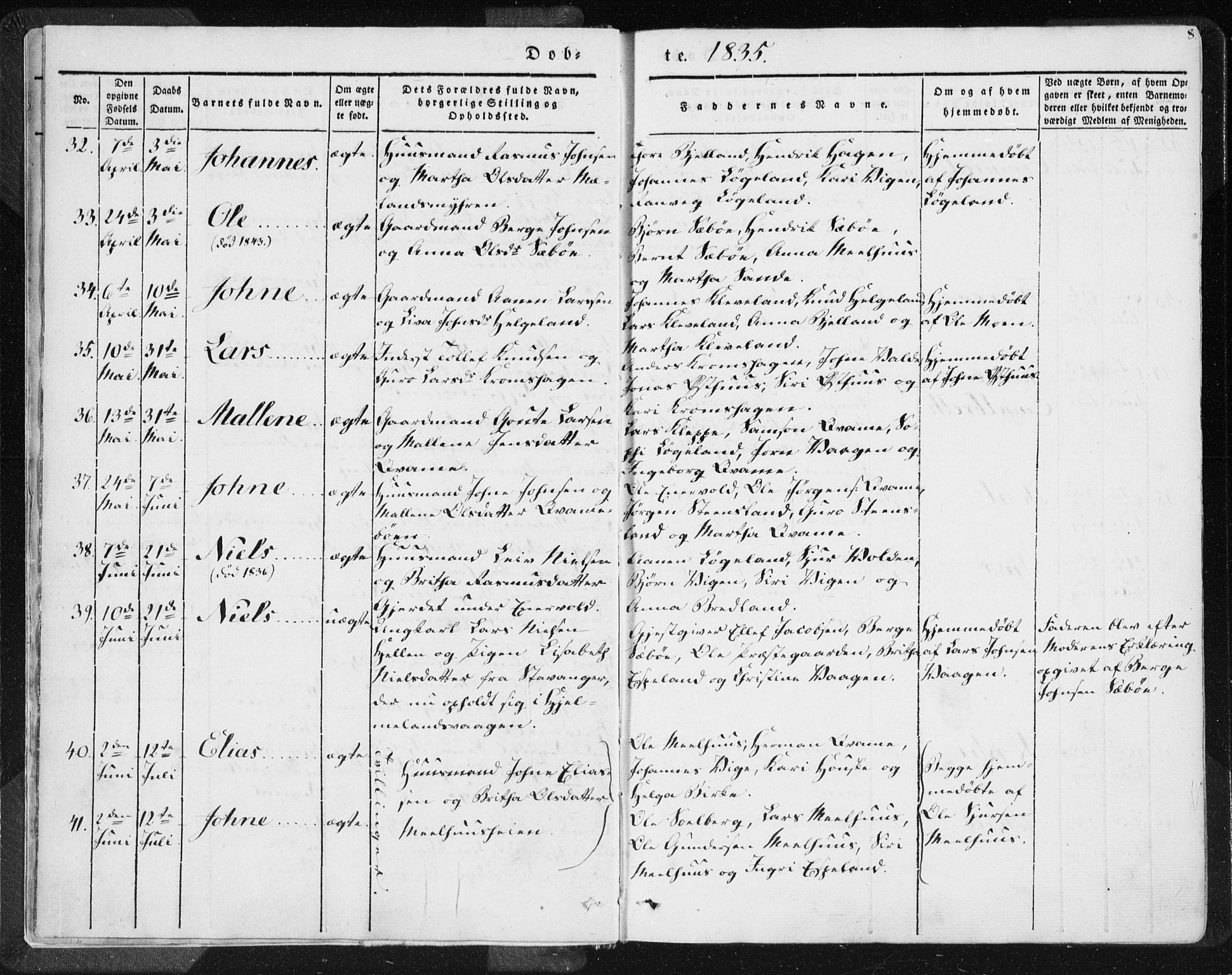 Hjelmeland sokneprestkontor, AV/SAST-A-101843/01/IV/L0006: Parish register (official) no. A 6, 1834-1845, p. 8