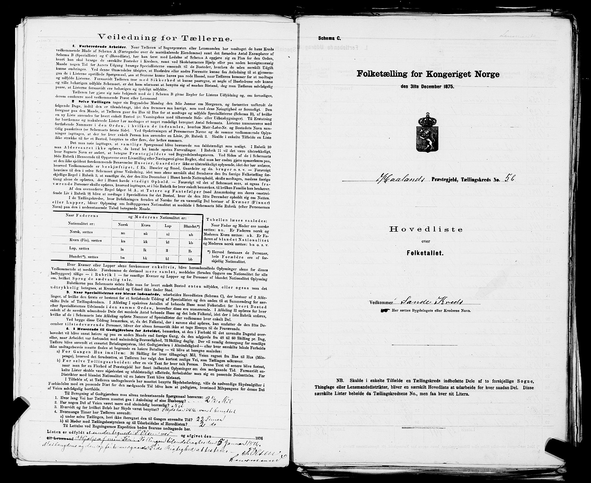 SAST, 1875 census for 1124P Håland, 1875, p. 22