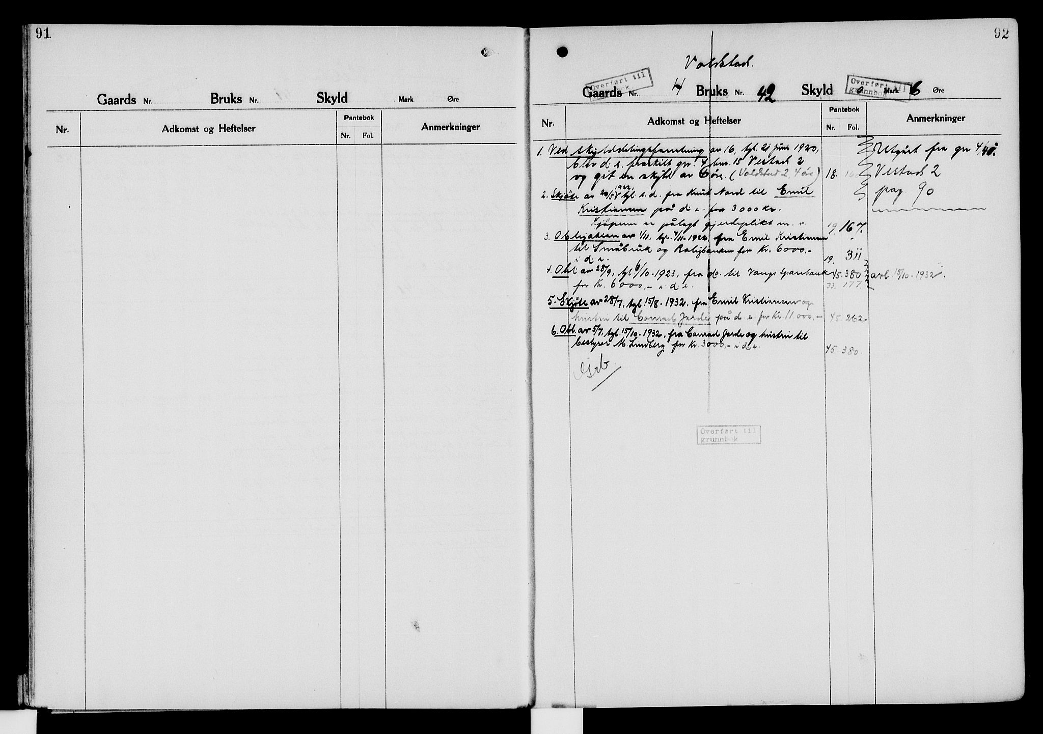 Nord-Hedmark sorenskriveri, SAH/TING-012/H/Ha/Had/Hade/L0006: Mortgage register no. 4.6, 1920-1940, p. 91-92