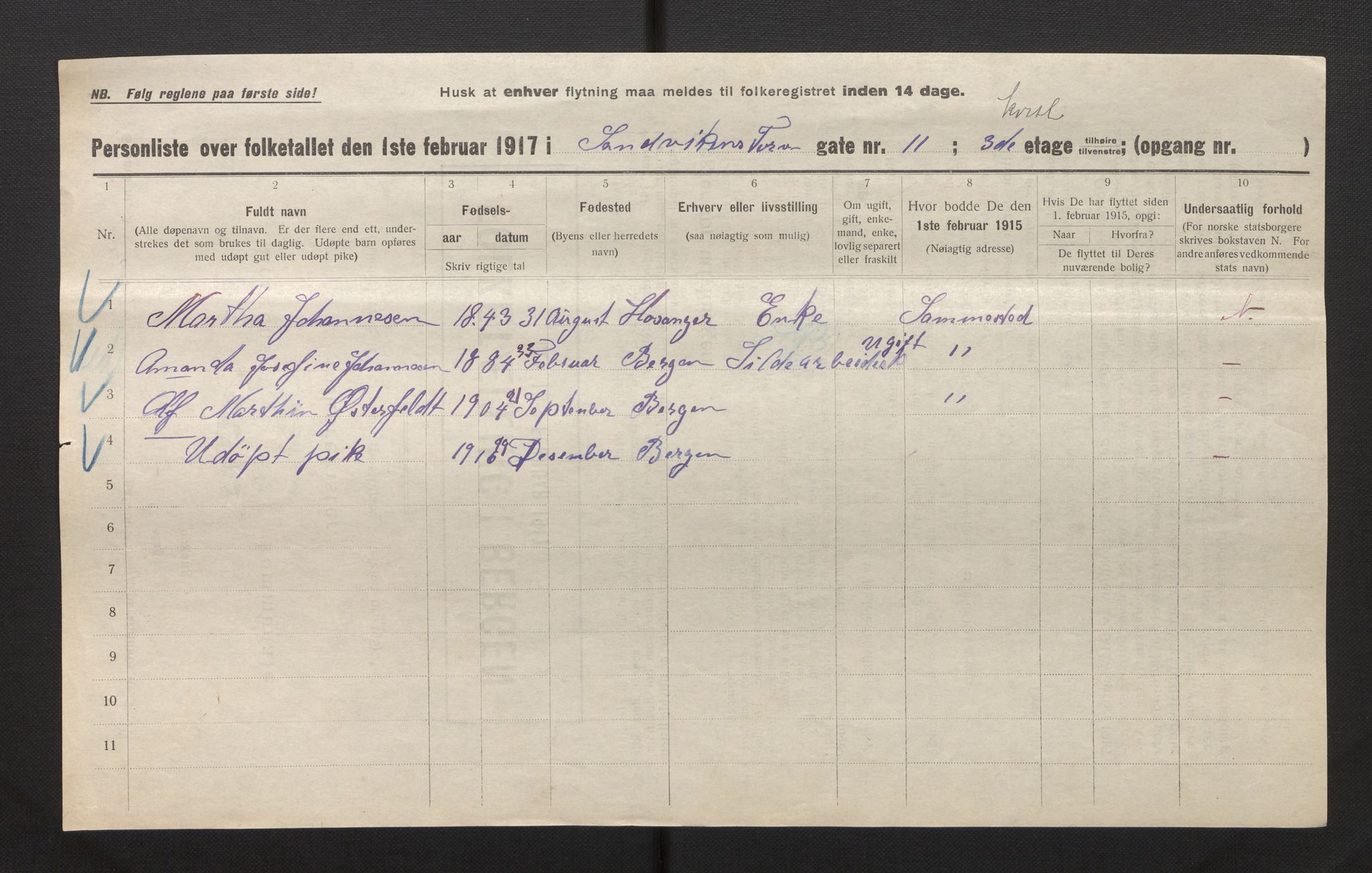 SAB, Municipal Census 1917 for Bergen, 1917, p. 32075