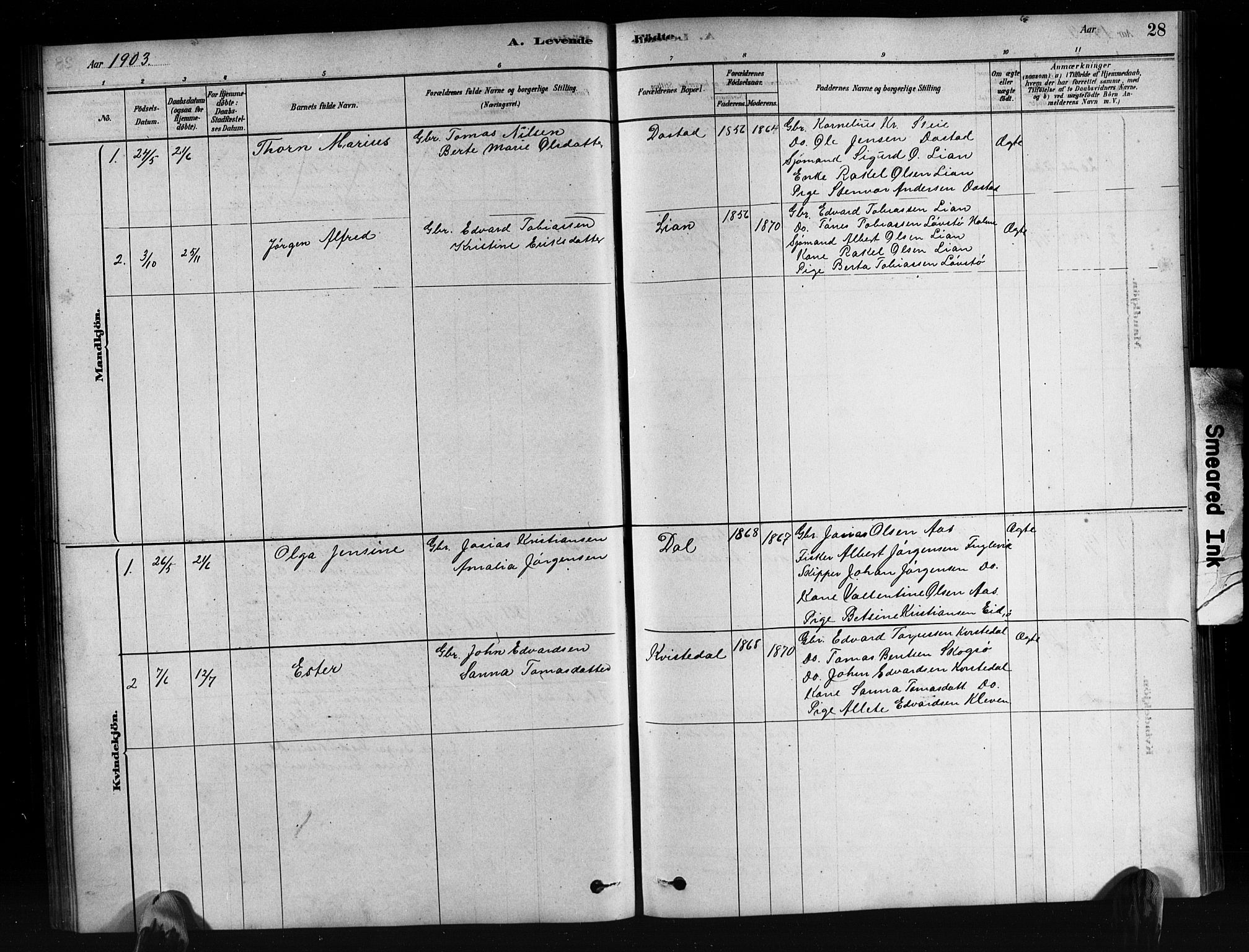 Mandal sokneprestkontor, SAK/1111-0030/F/Fb/Fbb/L0004: Parish register (copy) no. B 4, 1878-1913, p. 28