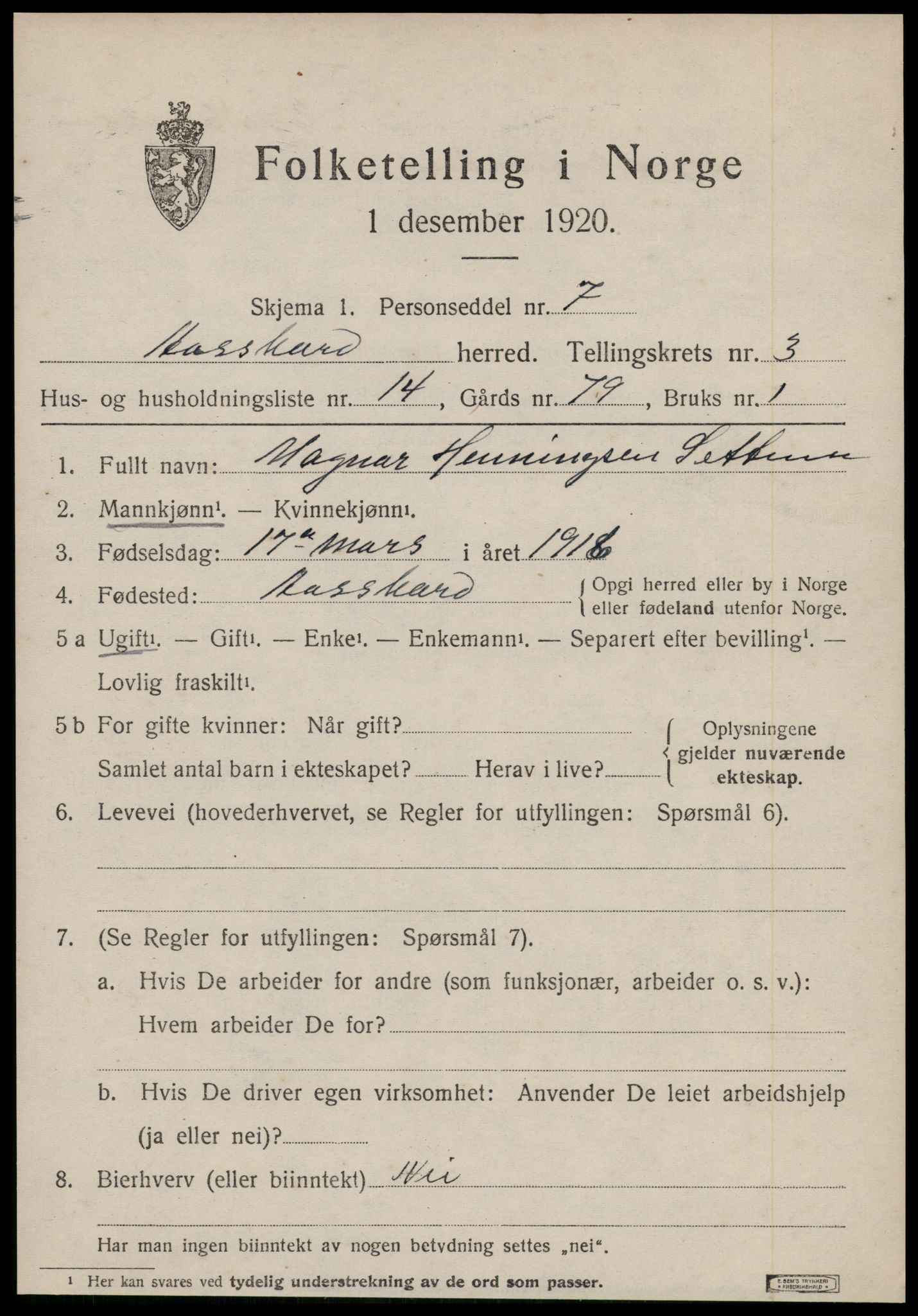 SAT, 1920 census for Åsskard, 1920, p. 1739