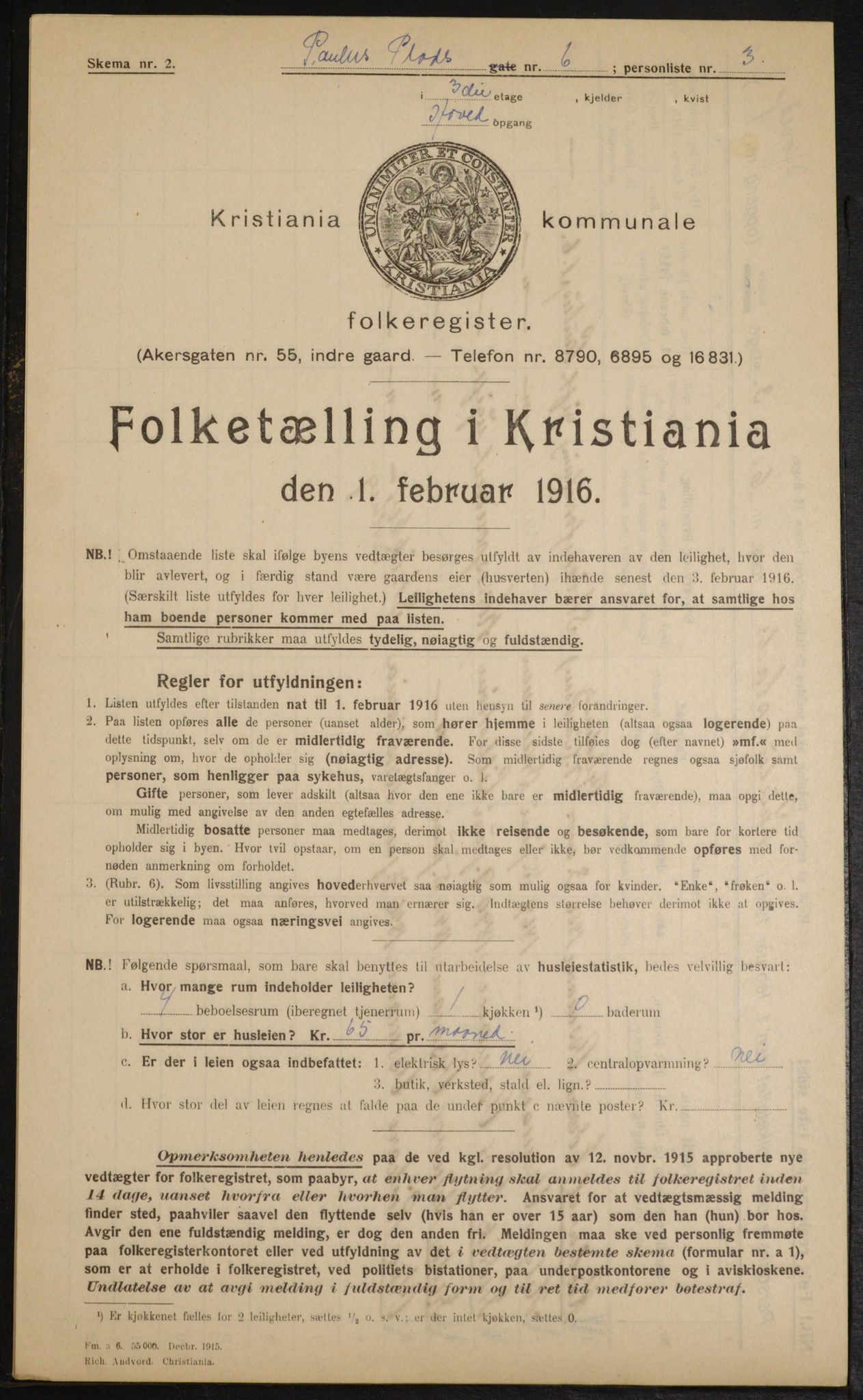 OBA, Municipal Census 1916 for Kristiania, 1916, p. 80670