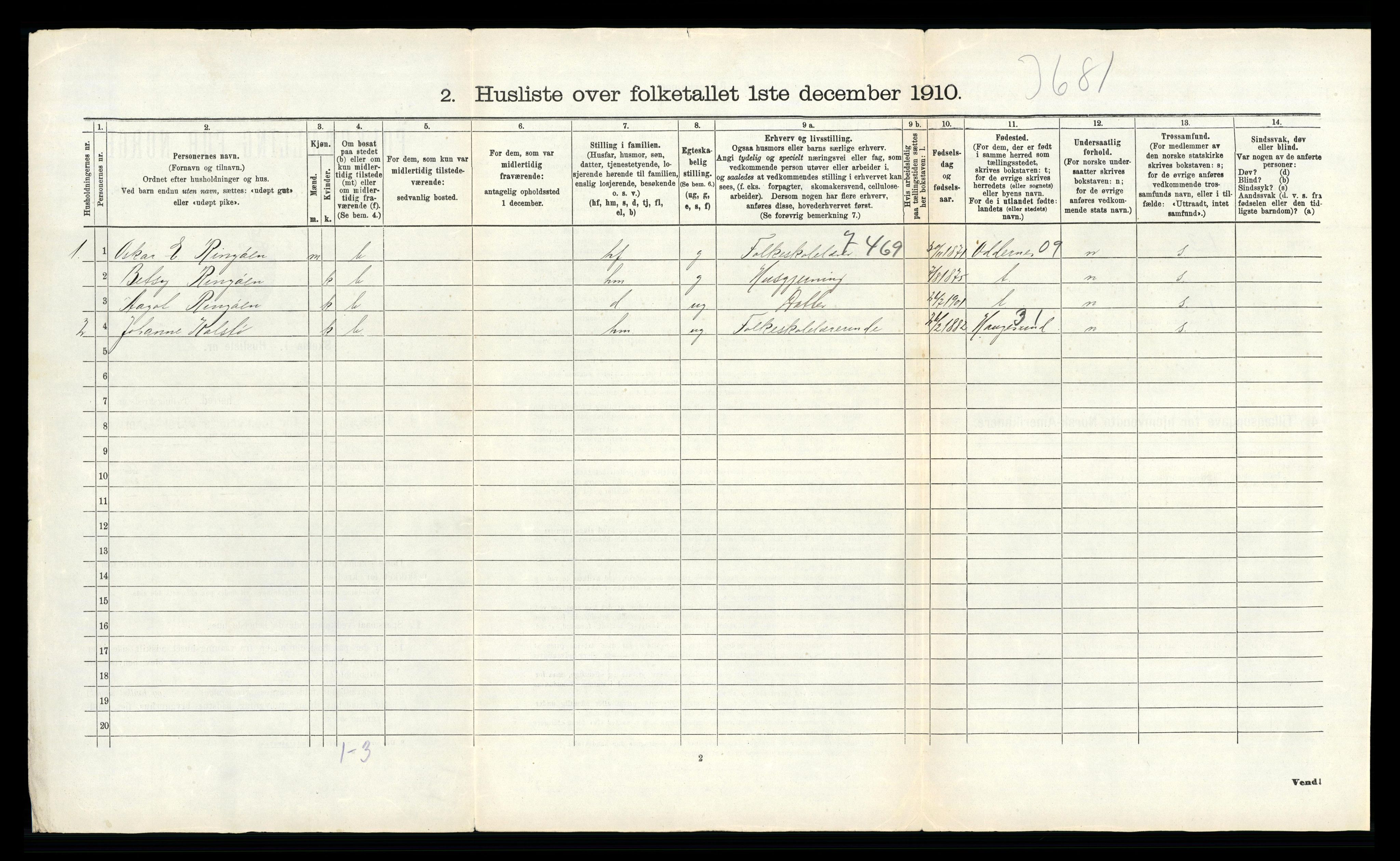 RA, 1910 census for Fjære, 1910, p. 790
