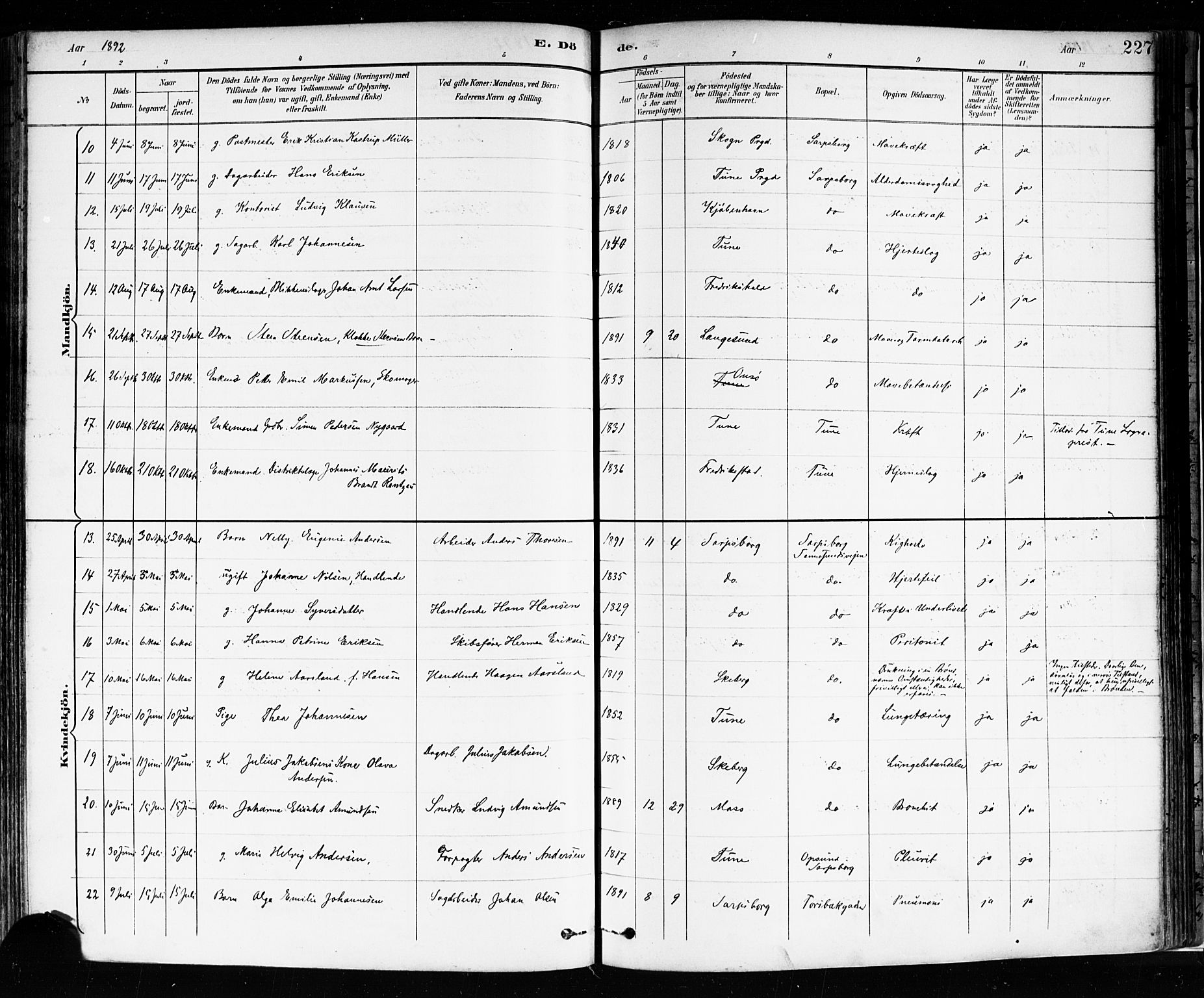 Sarpsborg prestekontor Kirkebøker, AV/SAO-A-2006/F/Fa/L0004: Parish register (official) no. 4, 1892-1899, p. 227