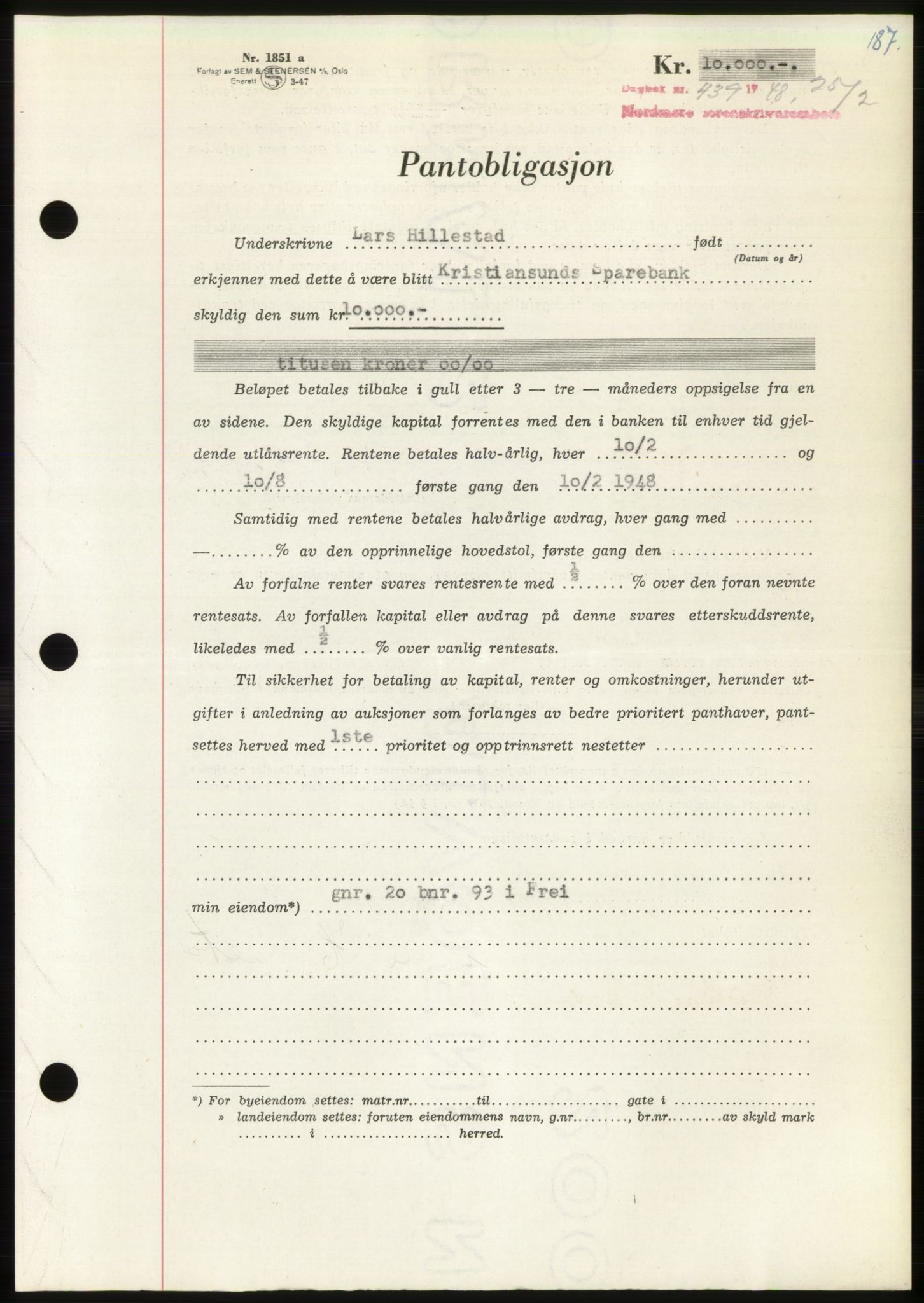 Nordmøre sorenskriveri, AV/SAT-A-4132/1/2/2Ca: Mortgage book no. B98, 1948-1948, Diary no: : 439/1948