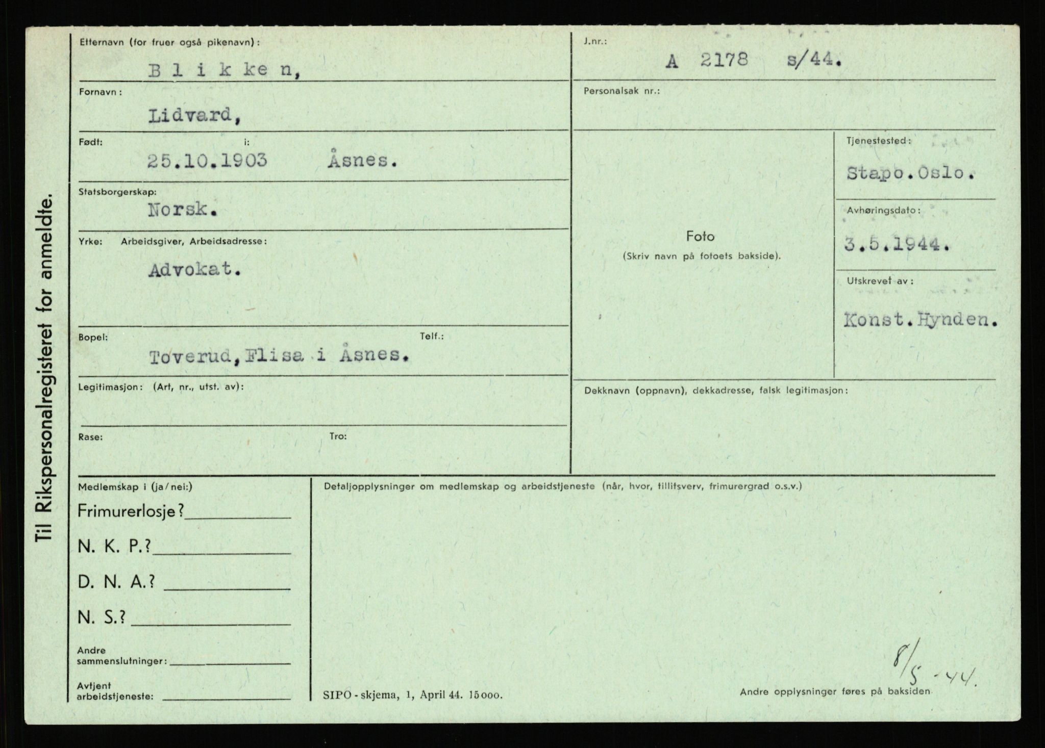 Statspolitiet - Hovedkontoret / Osloavdelingen, AV/RA-S-1329/C/Ca/L0002: Arneberg - Brand, 1943-1945, p. 4257