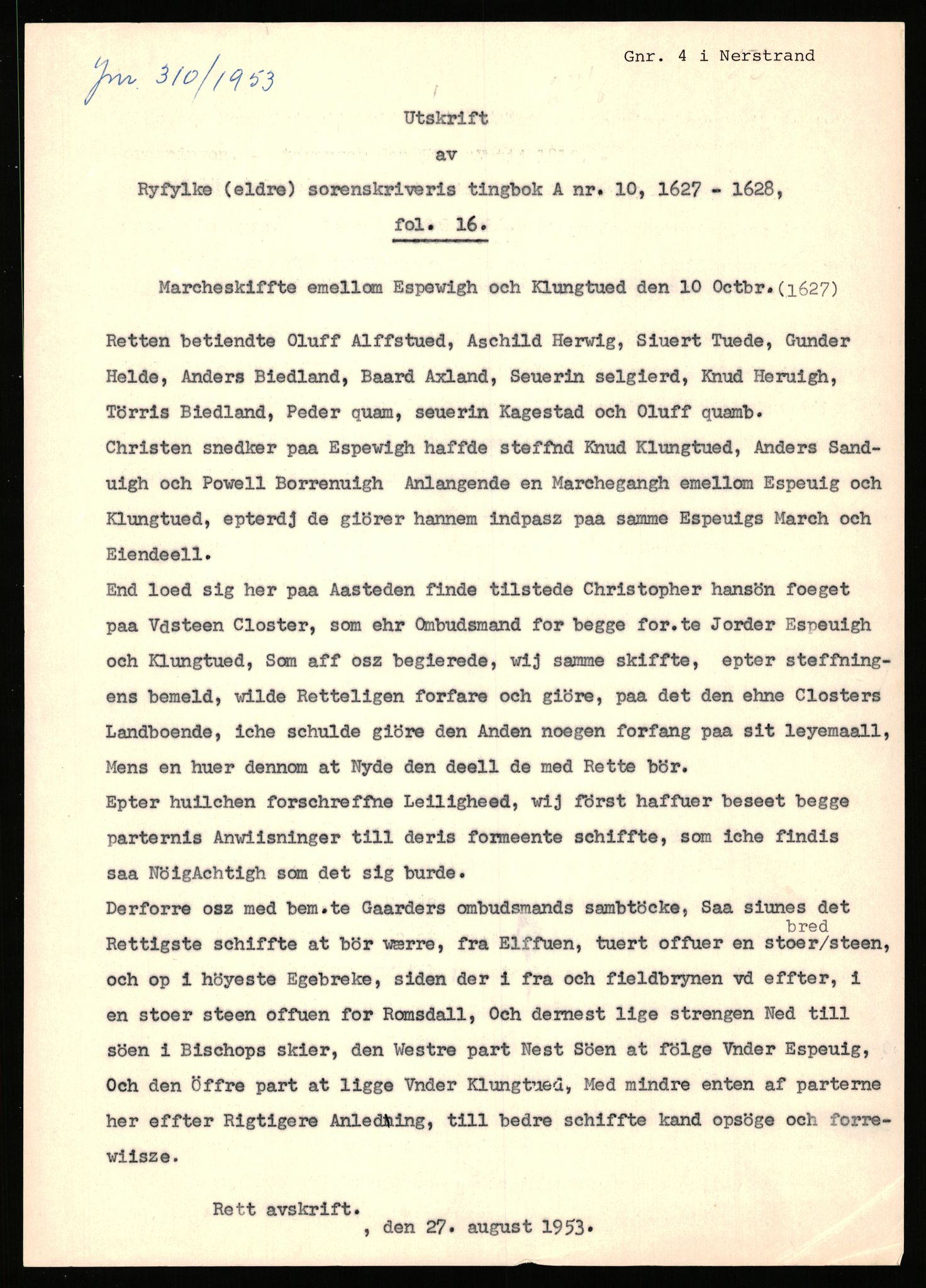 Statsarkivet i Stavanger, AV/SAST-A-101971/03/Y/Yj/L0018: Avskrifter sortert etter gårdsnavn: Engelsvold - Espevold nedre, 1750-1930, p. 666