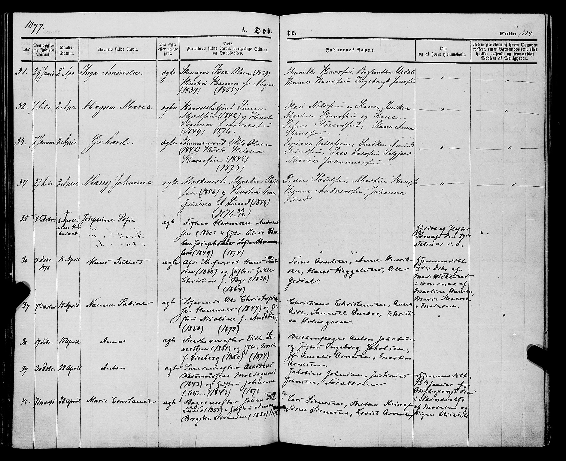 Tromsø sokneprestkontor/stiftsprosti/domprosti, AV/SATØ-S-1343/G/Ga/L0013kirke: Parish register (official) no. 13, 1872-1877, p. 114