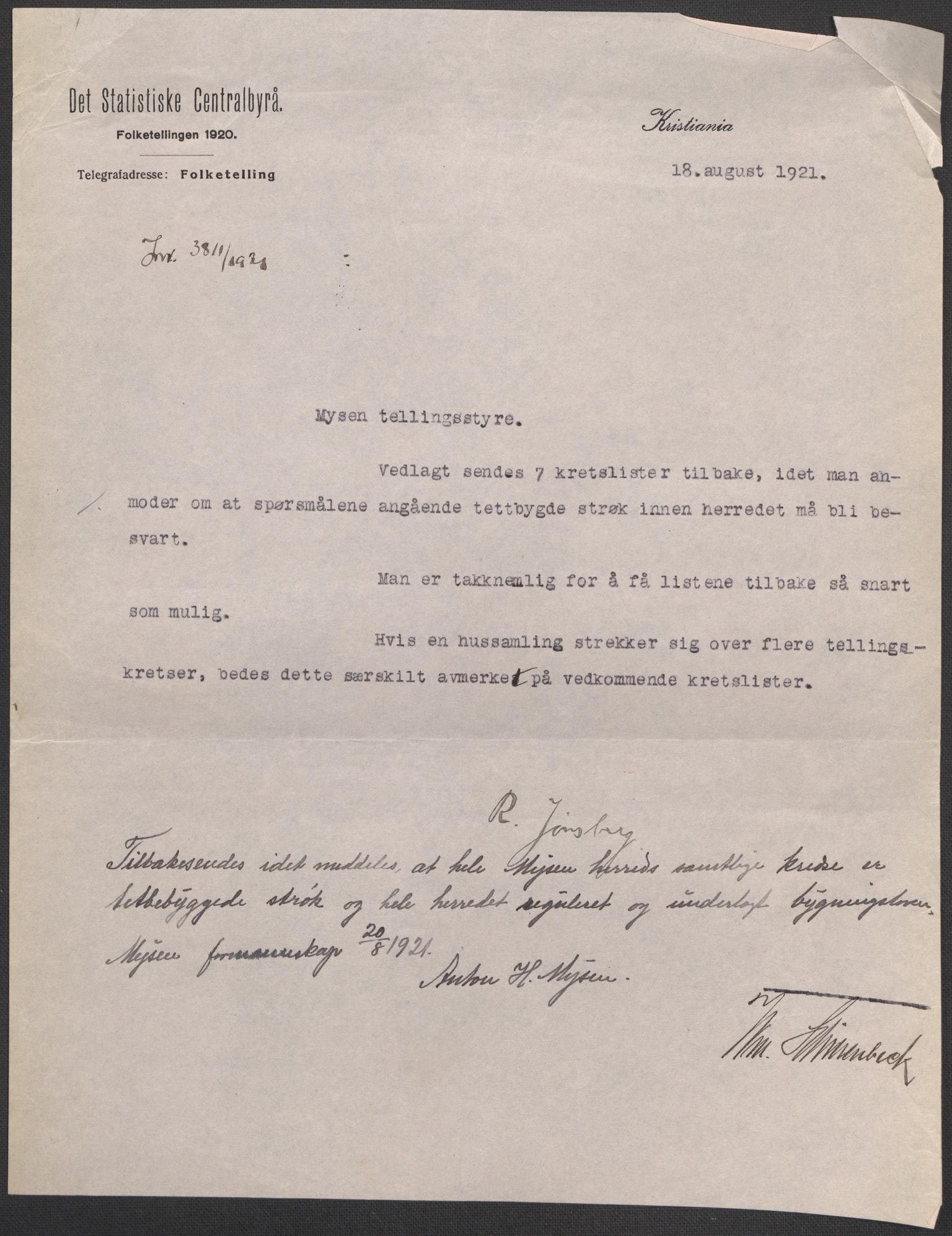 SAO, 1920 census for Mysen, 1920, p. 9