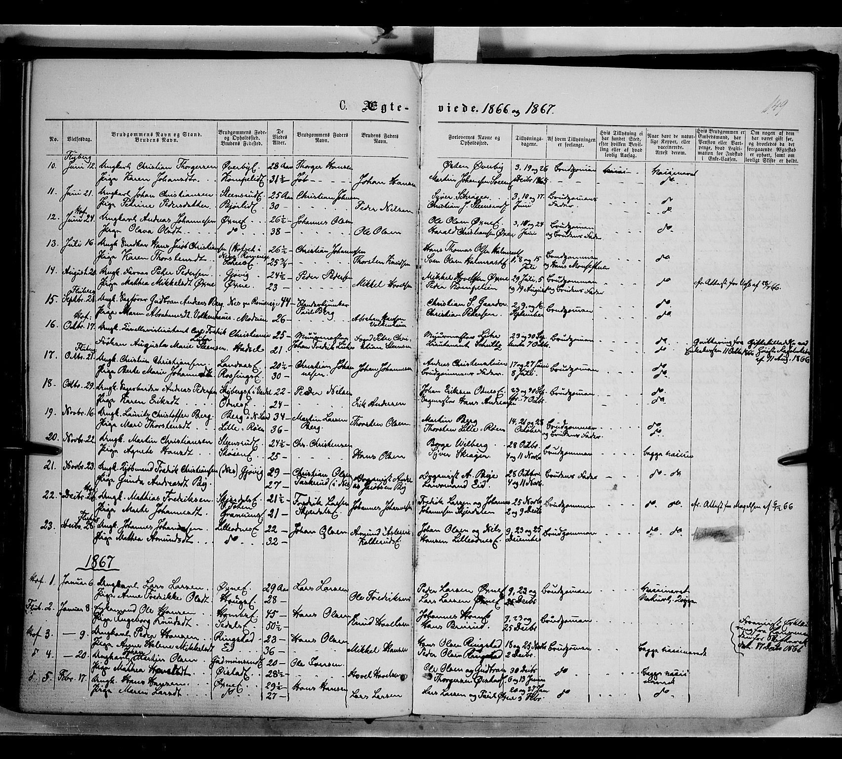 Søndre Land prestekontor, AV/SAH-PREST-122/K/L0001: Parish register (official) no. 1, 1860-1877, p. 149