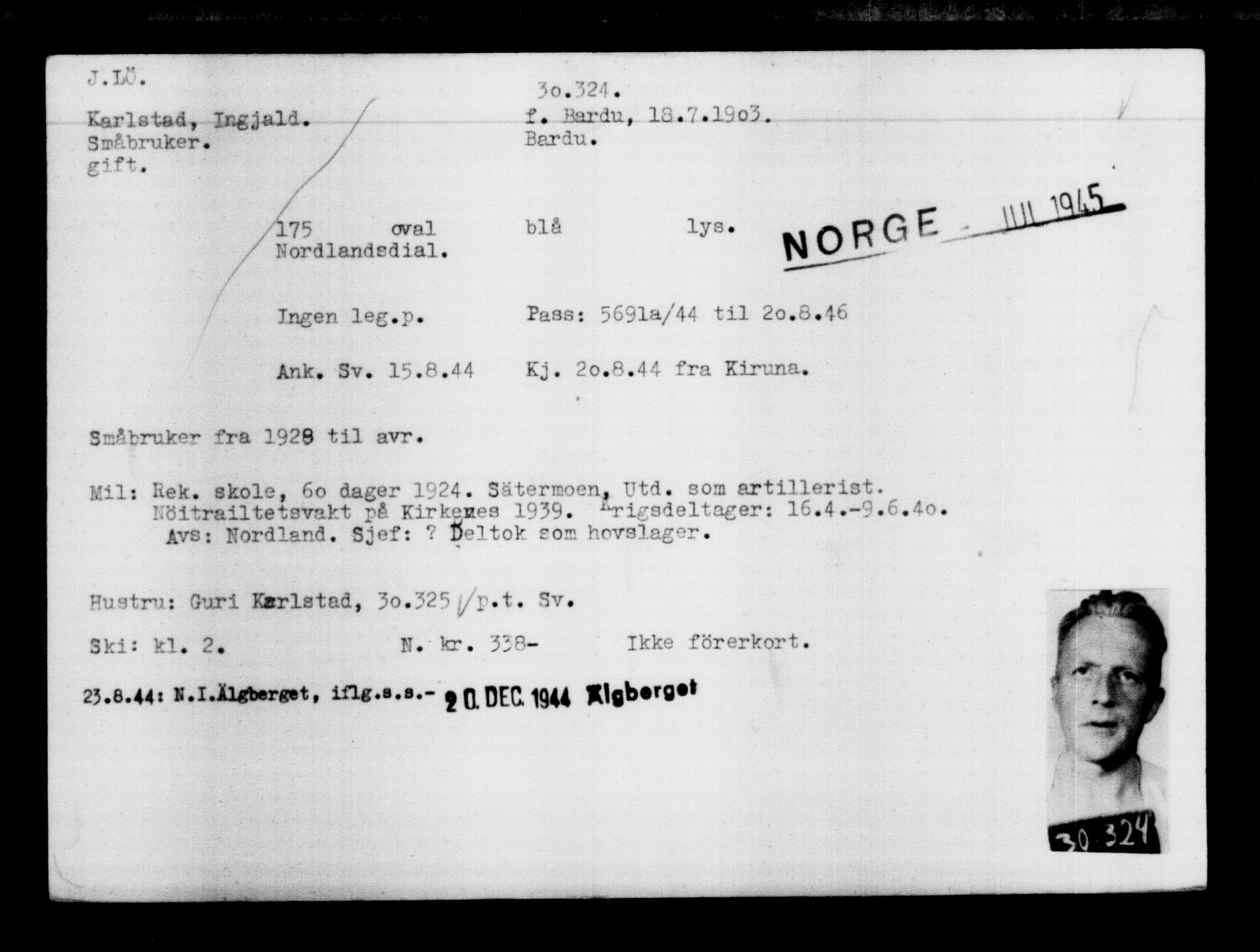 Den Kgl. Norske Legasjons Flyktningskontor, RA/S-6753/V/Va/L0012: Kjesäterkartoteket.  Flyktningenr. 28300-31566, 1940-1945, p. 2220