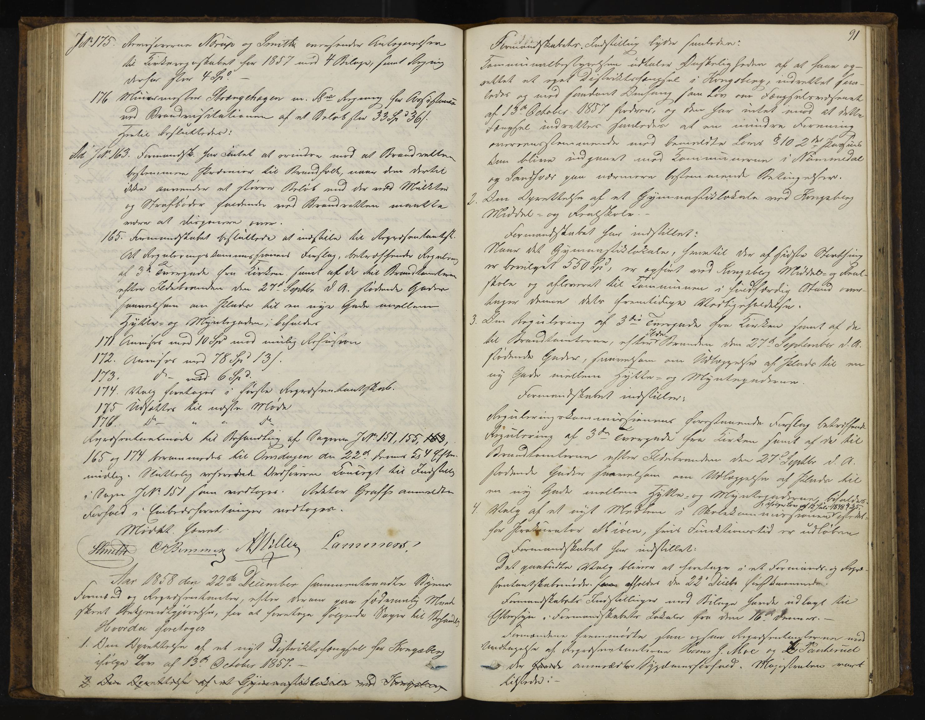 Kongsberg formannskap og sentraladministrasjon, IKAK/0604021-1/A/L0003: Møtebok med register, 1856-1861, p. 91