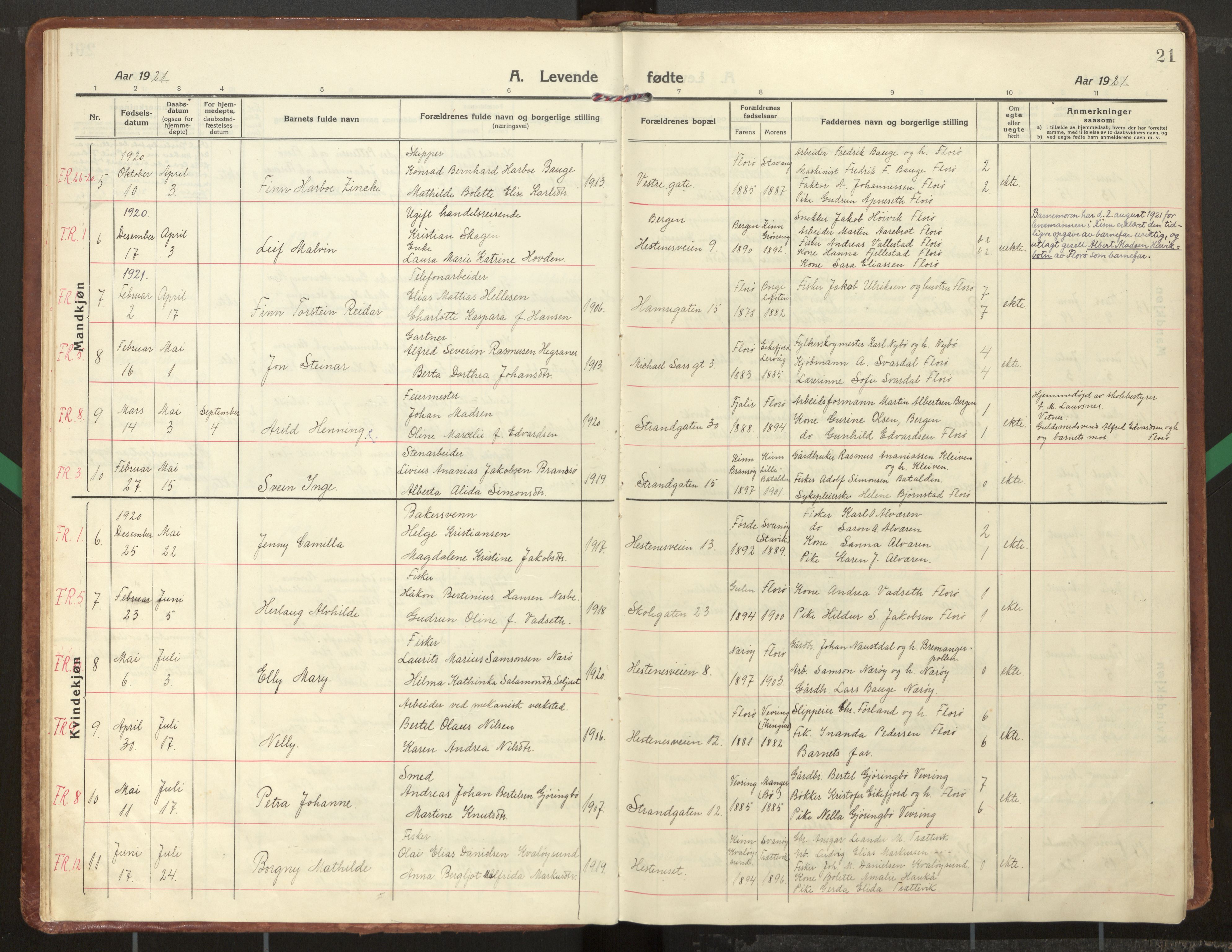 Kinn sokneprestembete, SAB/A-80801/H/Haa/Haac/L0003: Parish register (official) no. C 3, 1917-1934, p. 21