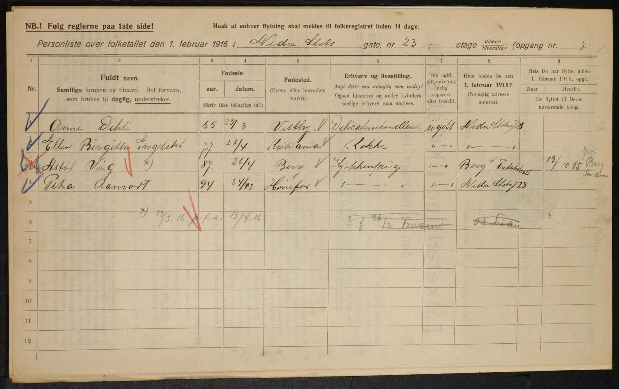 OBA, Municipal Census 1916 for Kristiania, 1916, p. 71244