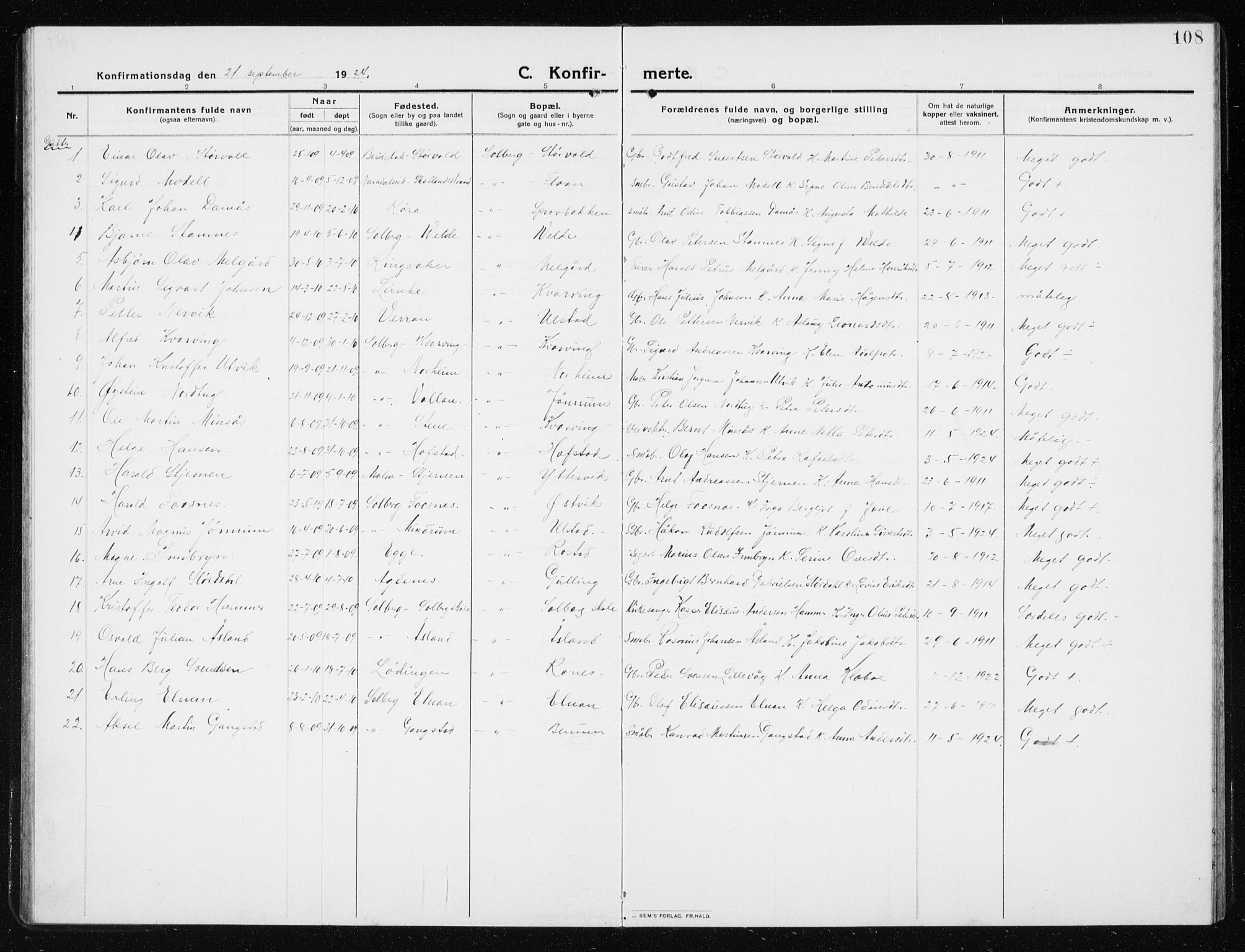 Ministerialprotokoller, klokkerbøker og fødselsregistre - Nord-Trøndelag, SAT/A-1458/741/L0402: Parish register (copy) no. 741C03, 1911-1926, p. 108