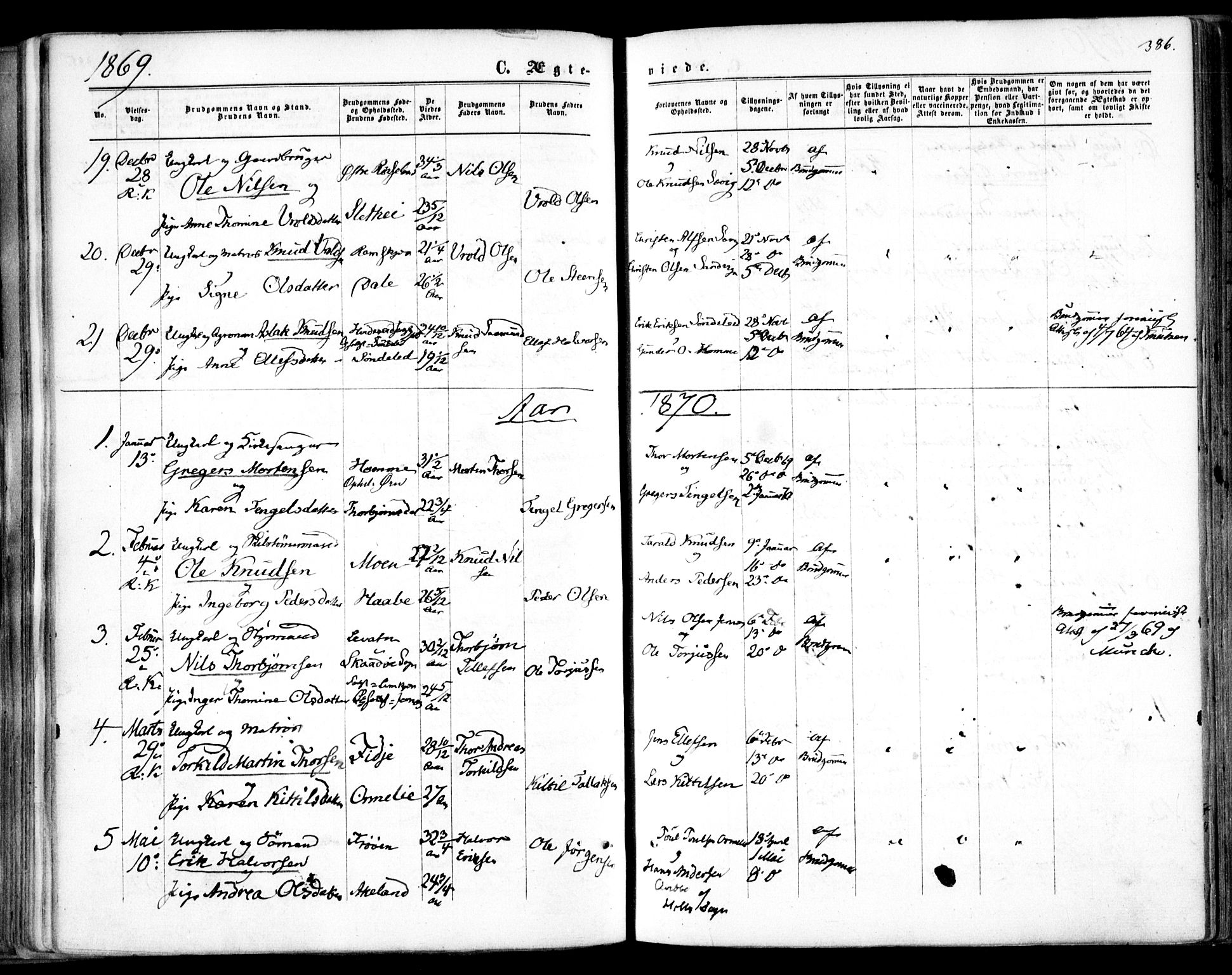 Søndeled sokneprestkontor, AV/SAK-1111-0038/F/Fa/L0003: Parish register (official) no. A 3, 1861-1879, p. 386