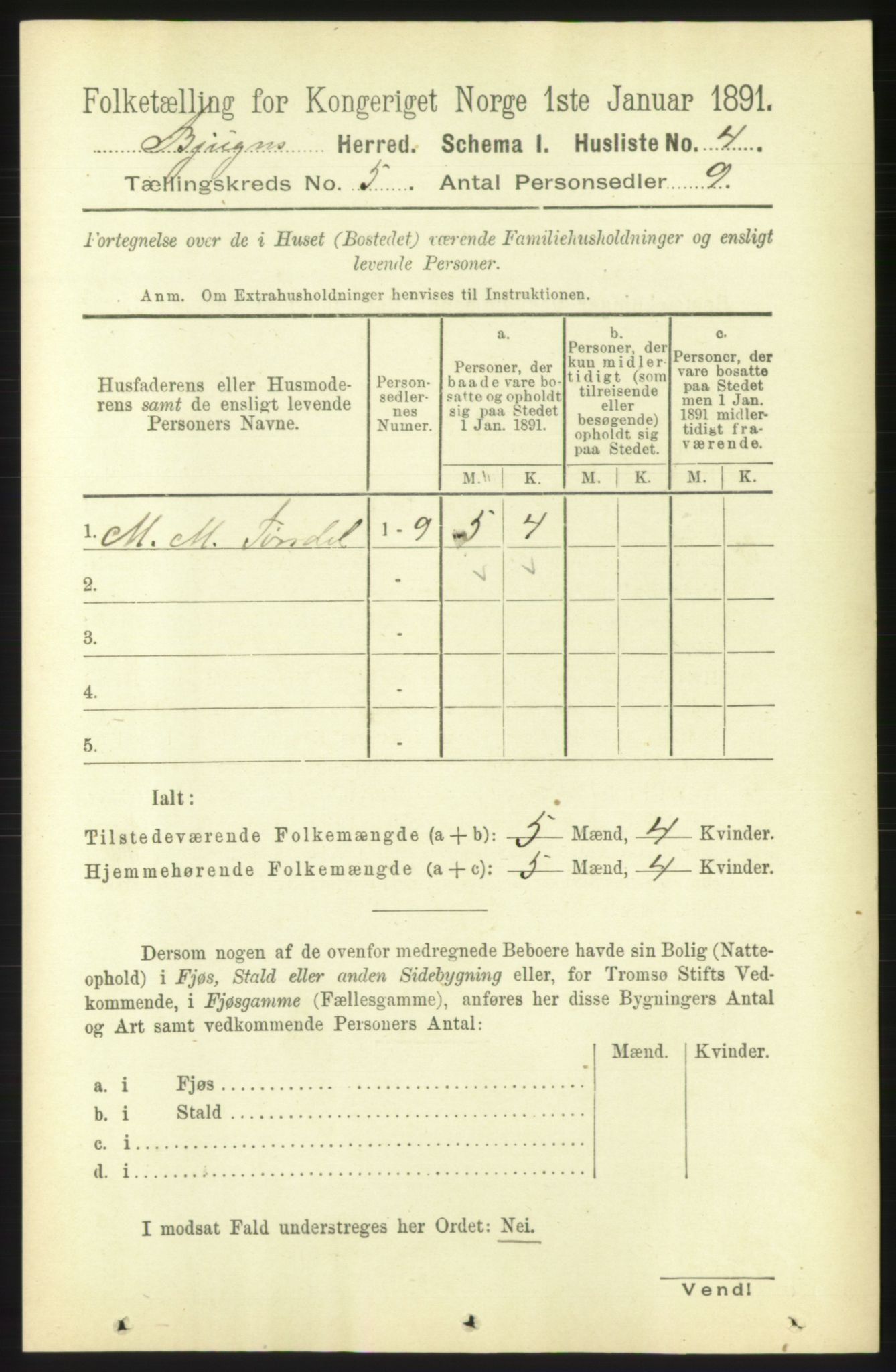 RA, 1891 census for 1627 Bjugn, 1891, p. 1322