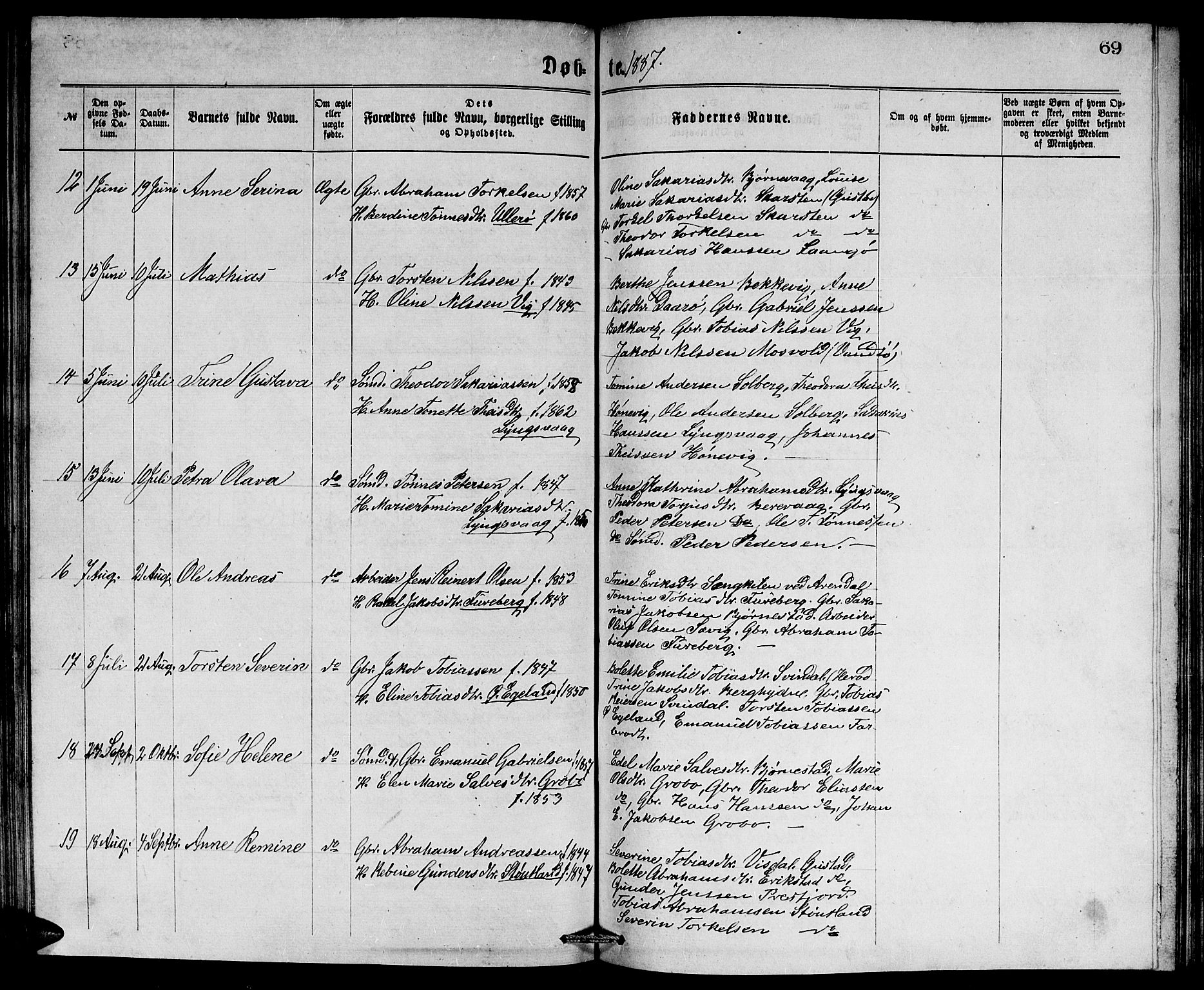 Herad sokneprestkontor, AV/SAK-1111-0018/F/Fb/Fbb/L0003: Parish register (copy) no. B 3, 1872-1889, p. 69