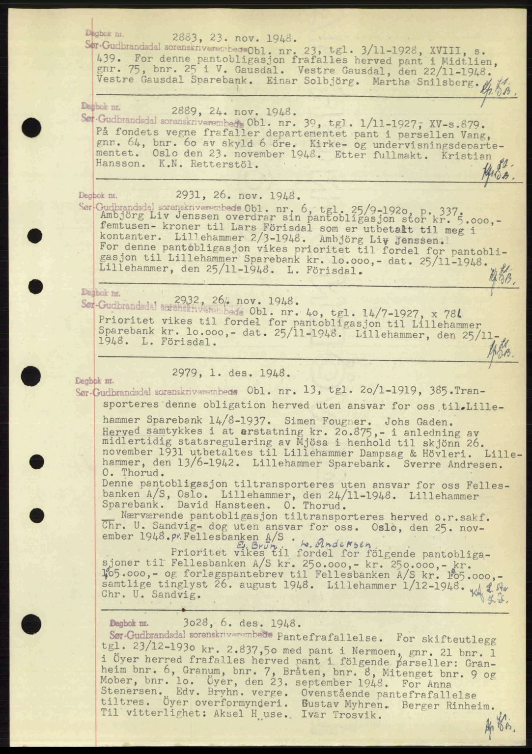 Sør-Gudbrandsdal tingrett, SAH/TING-004/H/Hb/Hbf/L0004: Mortgage book no. C5b, 1945-1951, Diary no: : 2883/1948