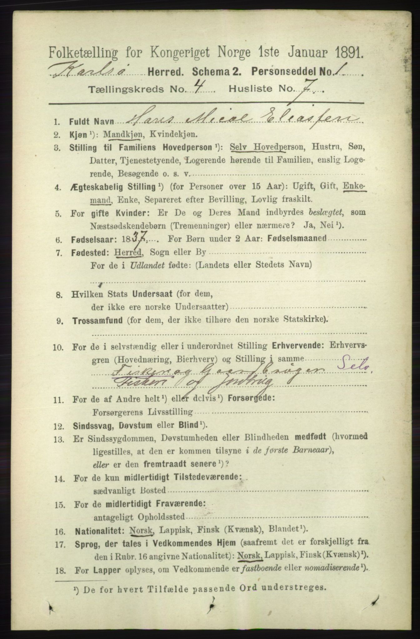 RA, 1891 census for 1936 Karlsøy, 1891, p. 894