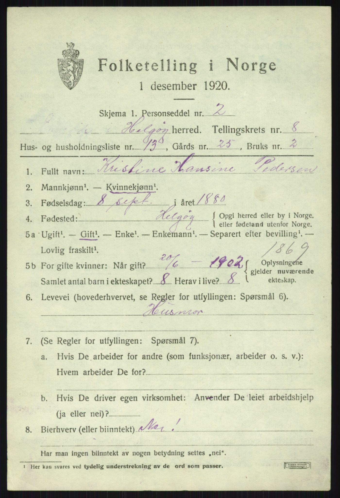 SATØ, 1920 census for Helgøy, 1920, p. 3012