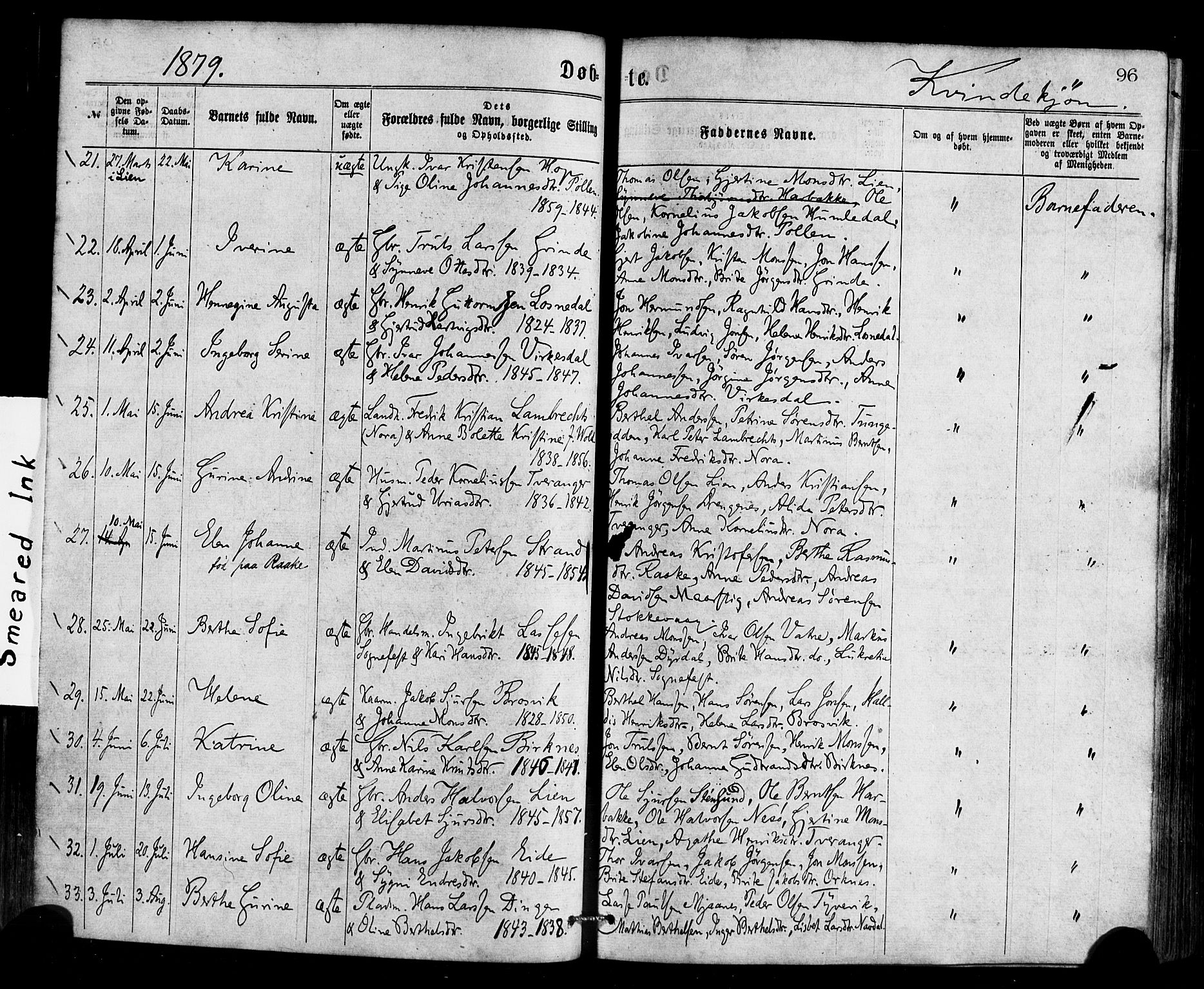 Gulen sokneprestembete, AV/SAB-A-80201/H/Haa/Haaa/L0023: Parish register (official) no. A 23, 1870-1880, p. 96