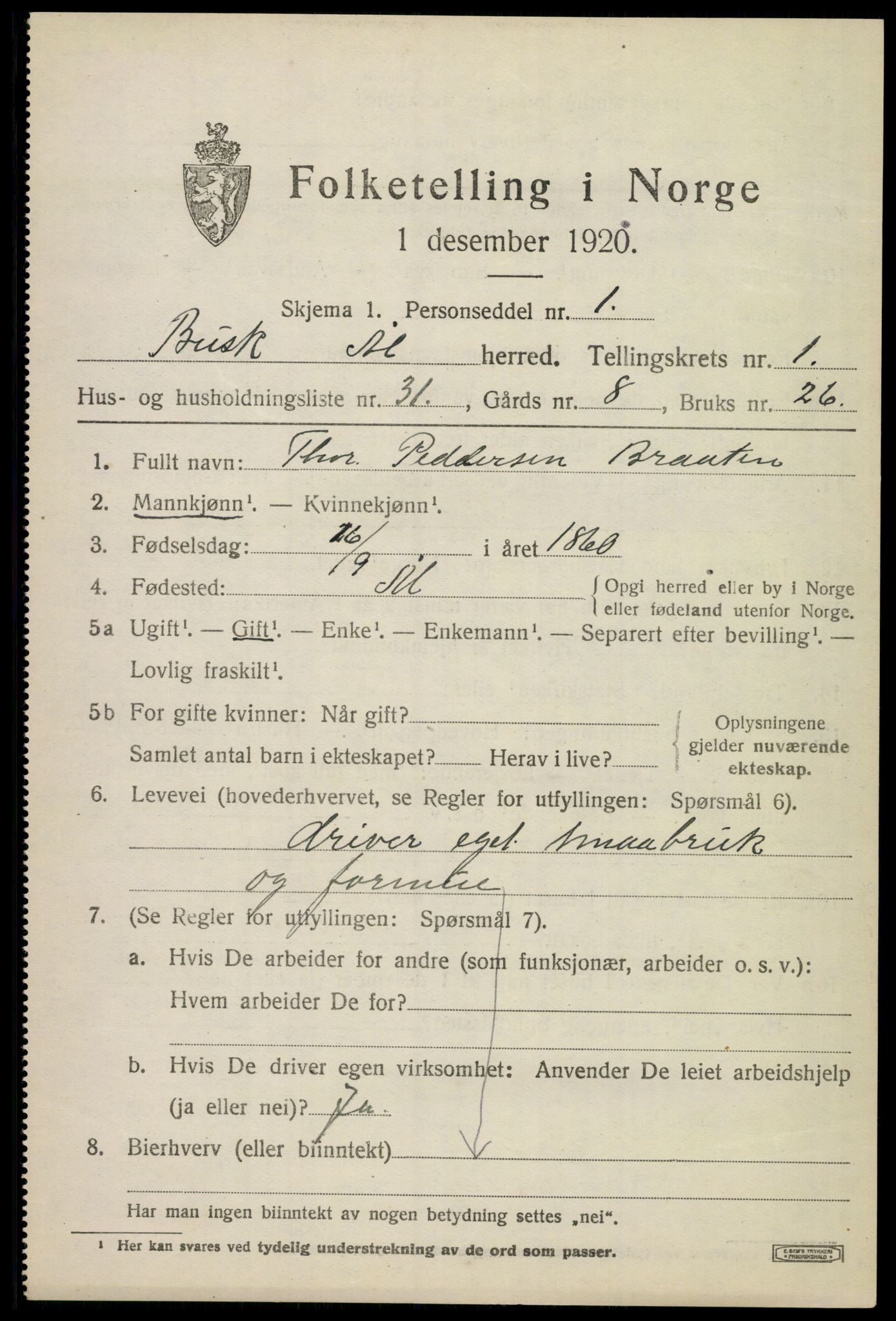 SAKO, 1920 census for Ål, 1920, p. 1780