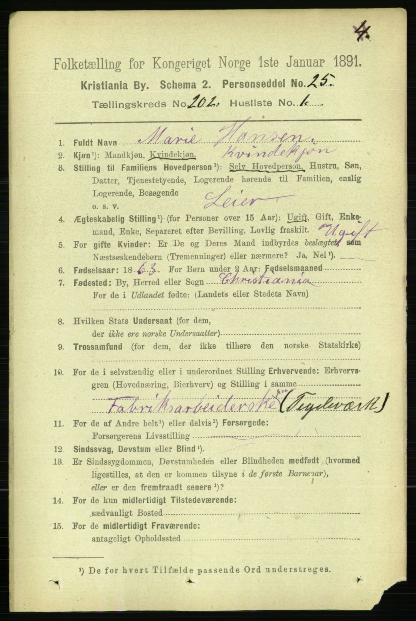 RA, 1891 census for 0301 Kristiania, 1891, p. 121545