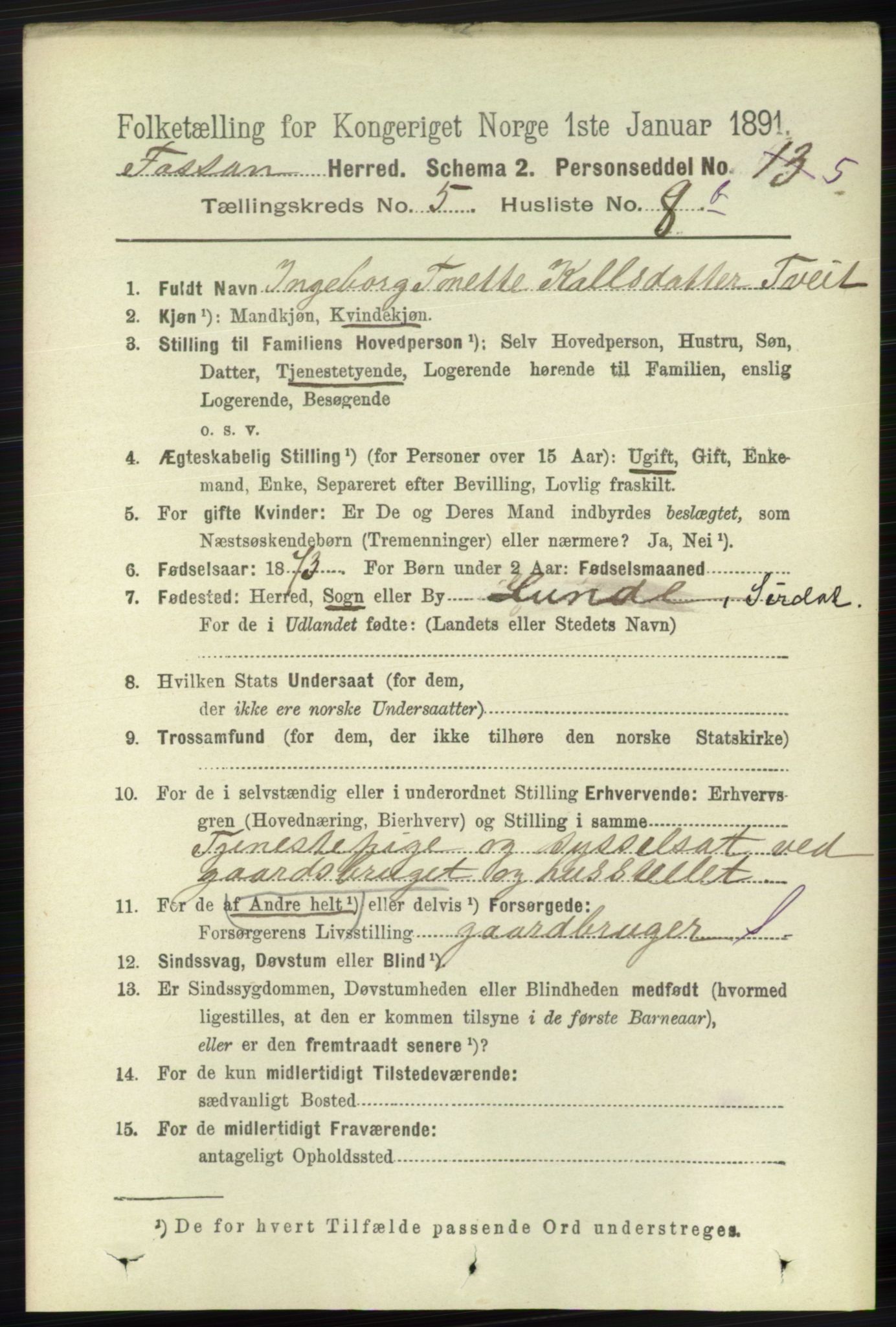 RA, 1891 census for 1129 Forsand, 1891, p. 820